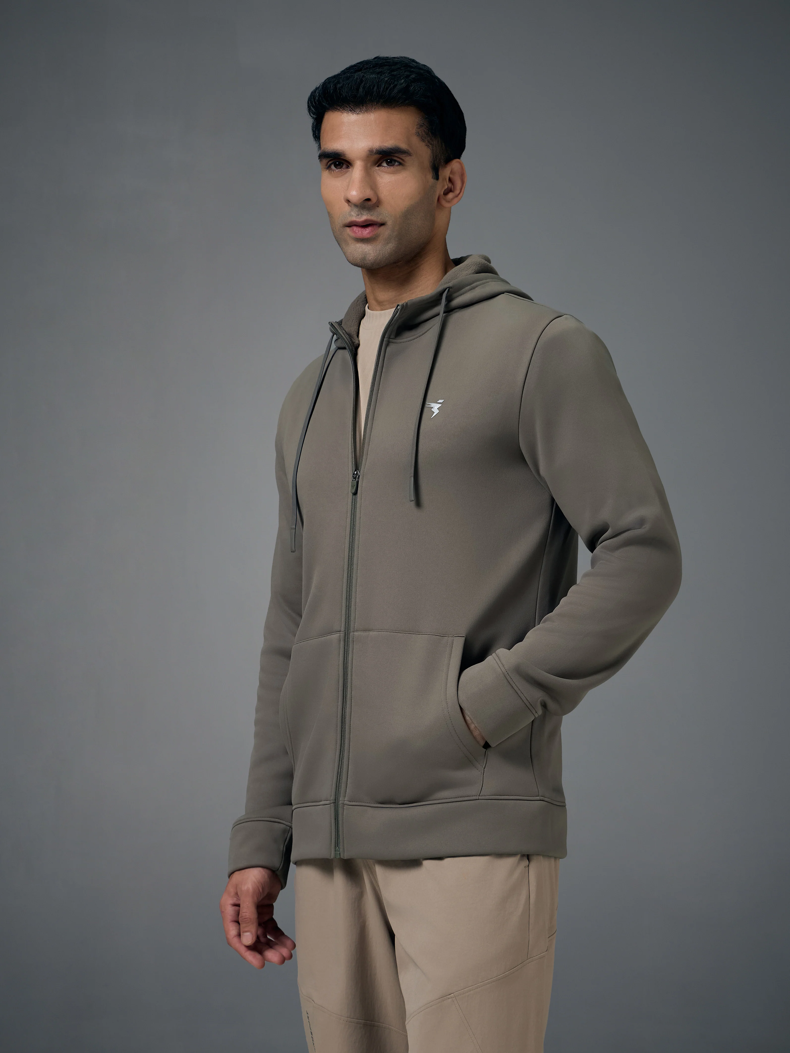 Men Solid Slim Fit Hooded Jacket with TECHNOWARM+ - Image 6