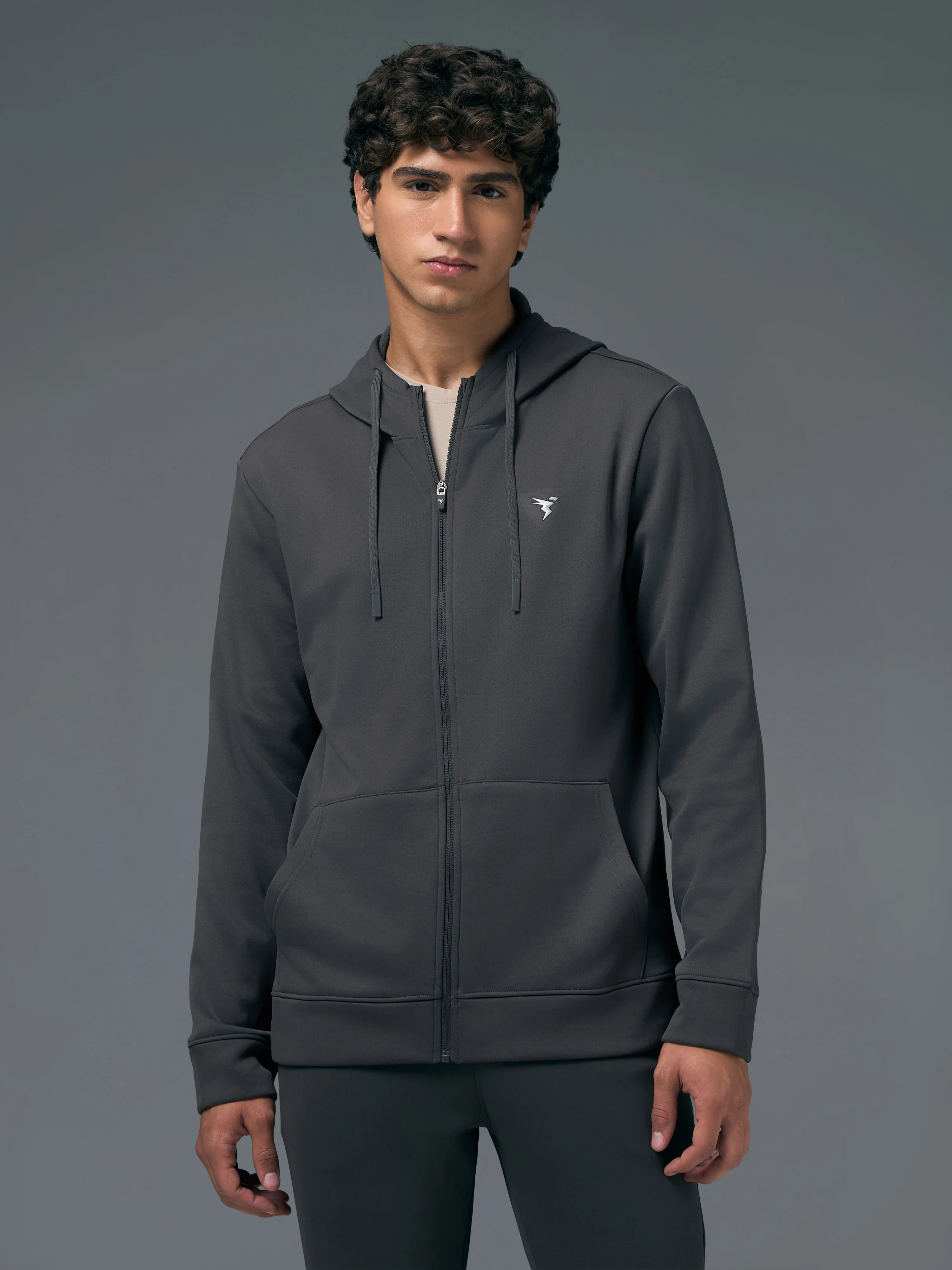 Men Solid Slim Fit Hooded Jacket with TECHNOWARM+ - Image 2
