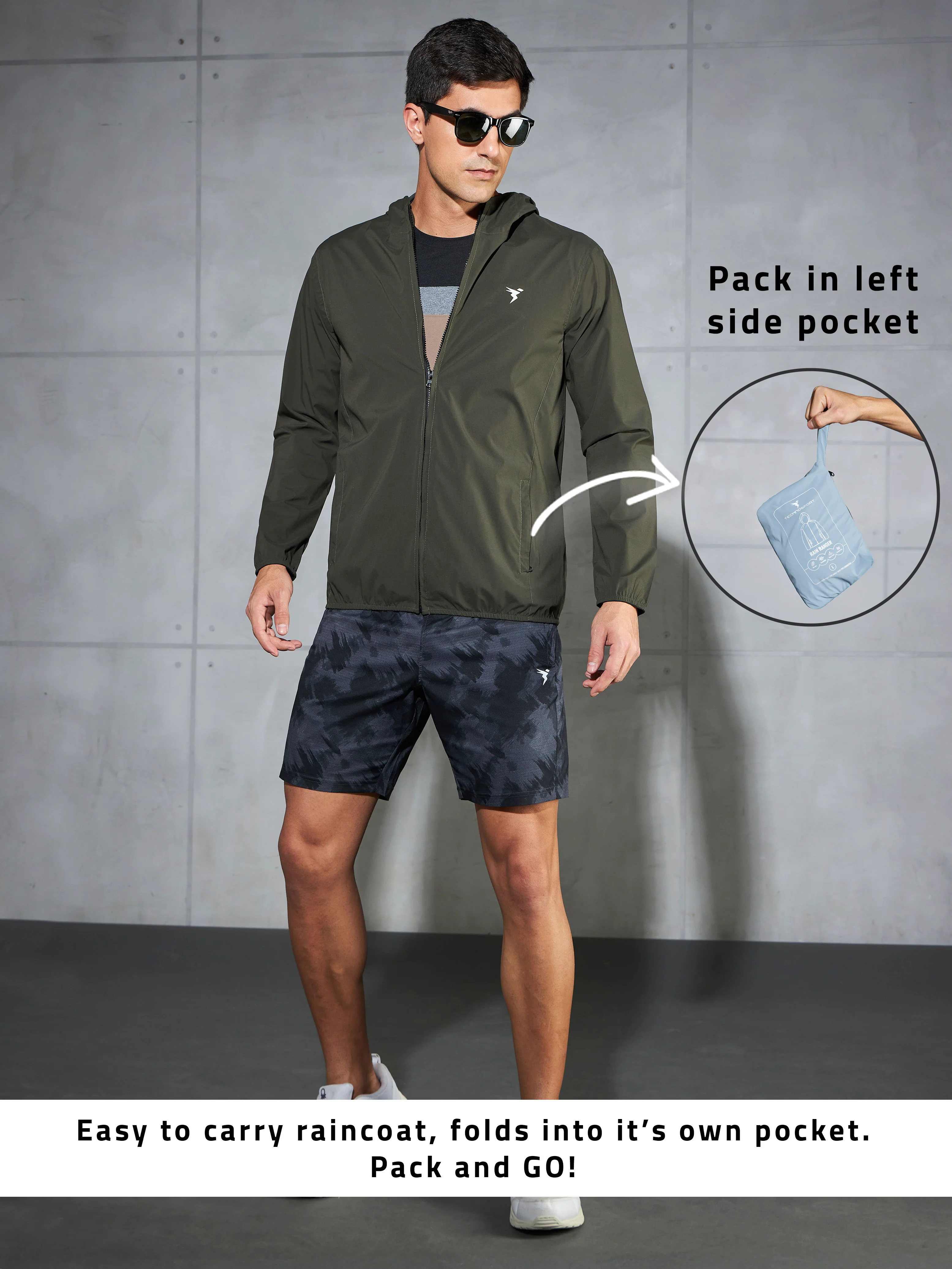 Men Solid Slim Fit Hooded Wrinkle Free Raincoat - Image 5
