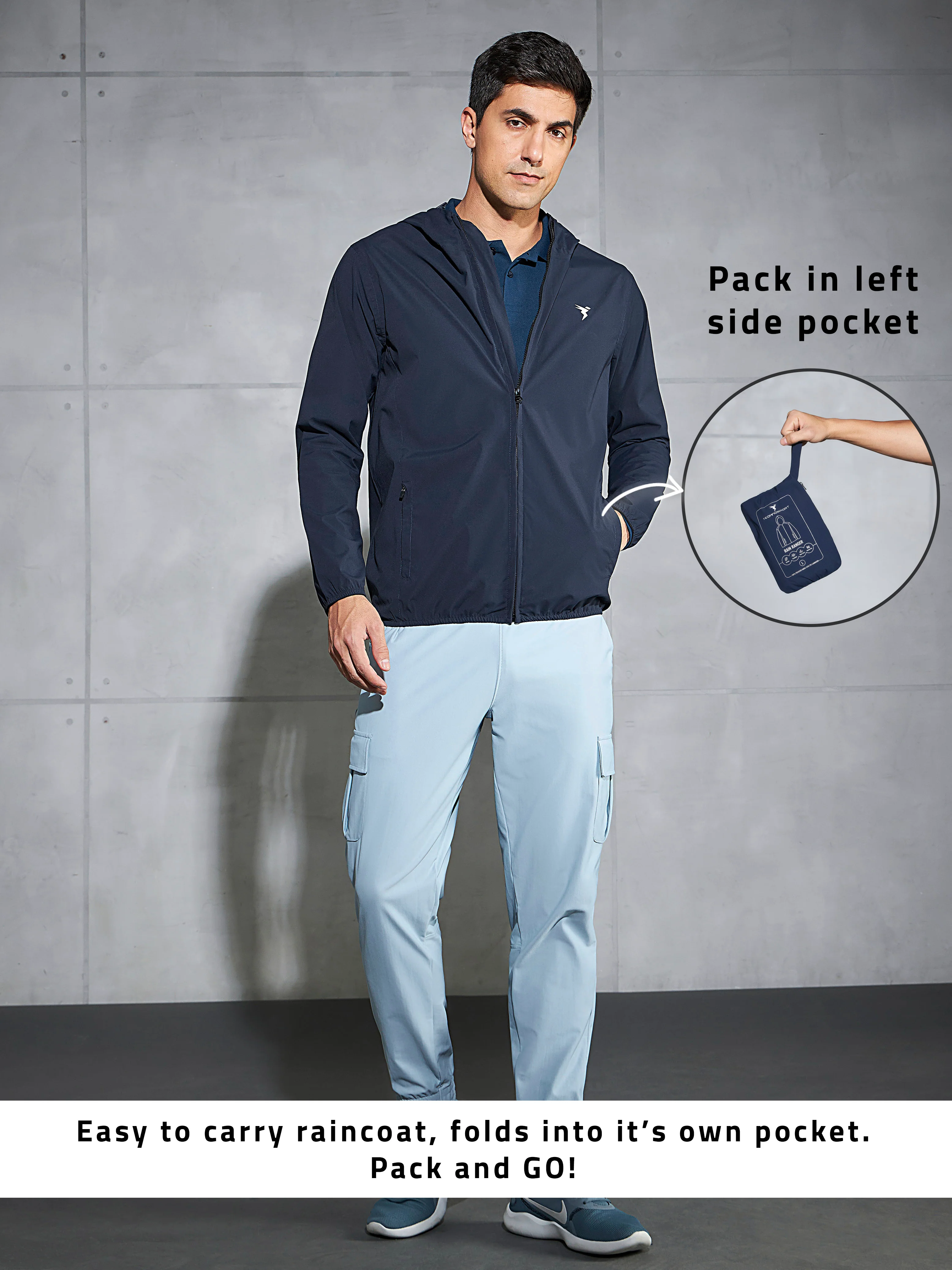 Men Solid Slim Fit Hooded Wrinkle Free Raincoat - Image 5