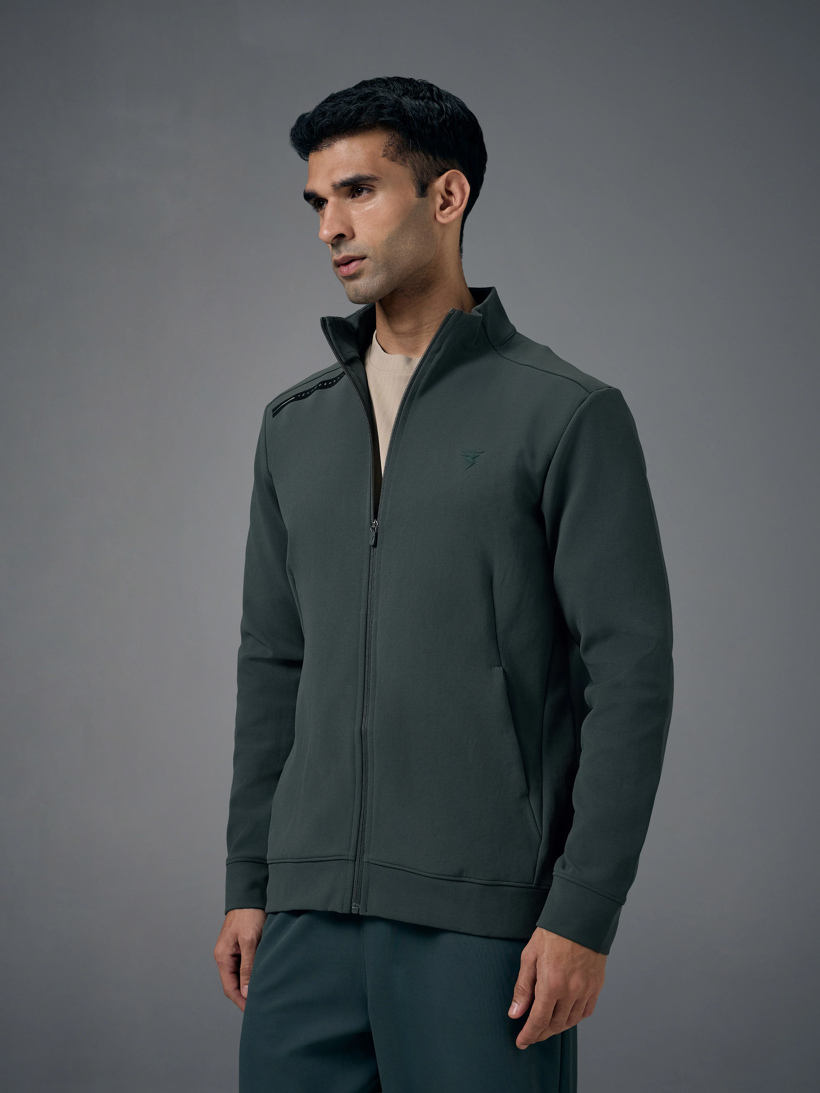Men Solid Slim Fit Mock Neck Jacket with ELASTO PLUS - Image 4