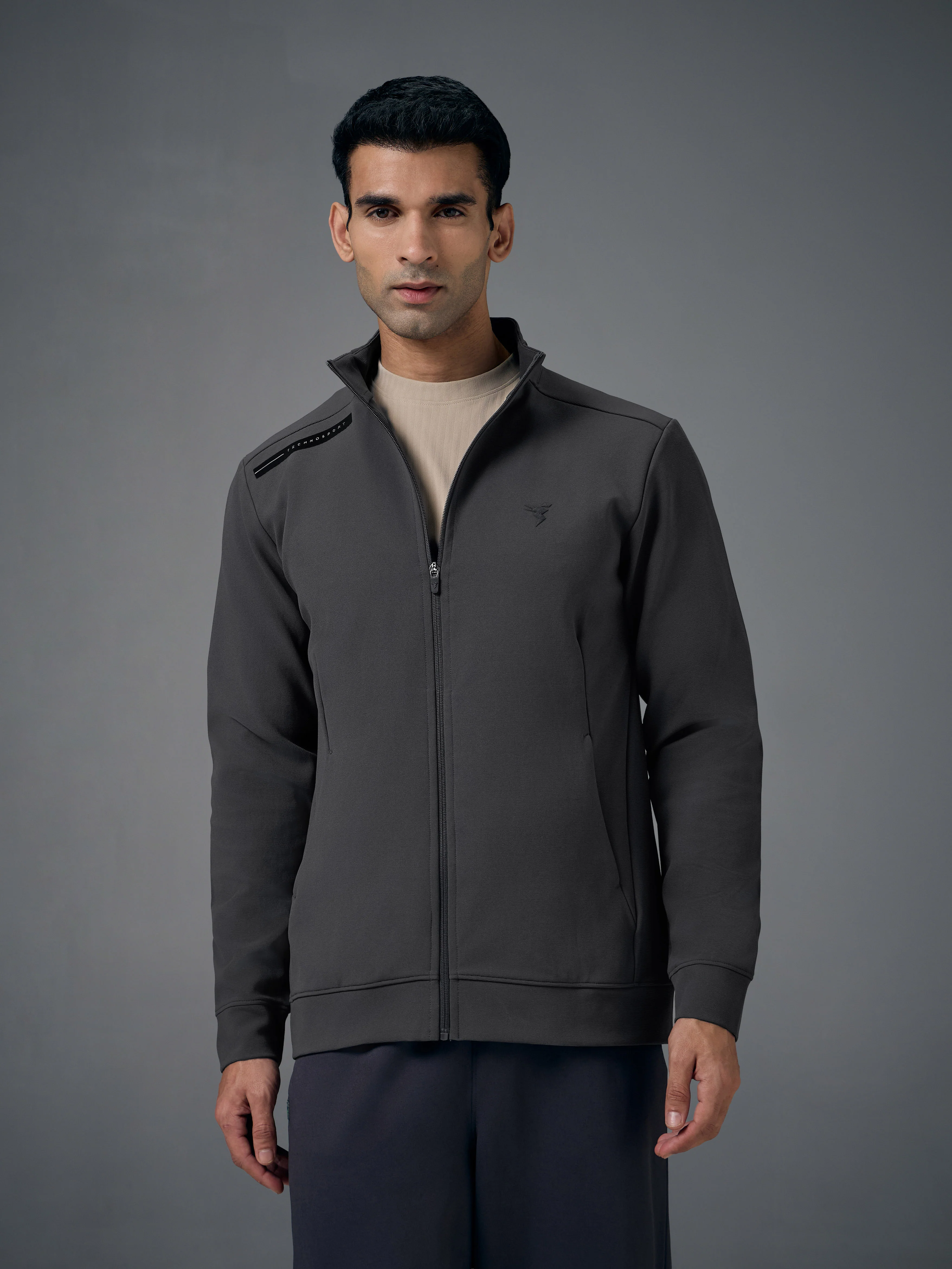 Men Solid Slim Fit Mock Neck Jacket with ELASTO PLUS - Image 2