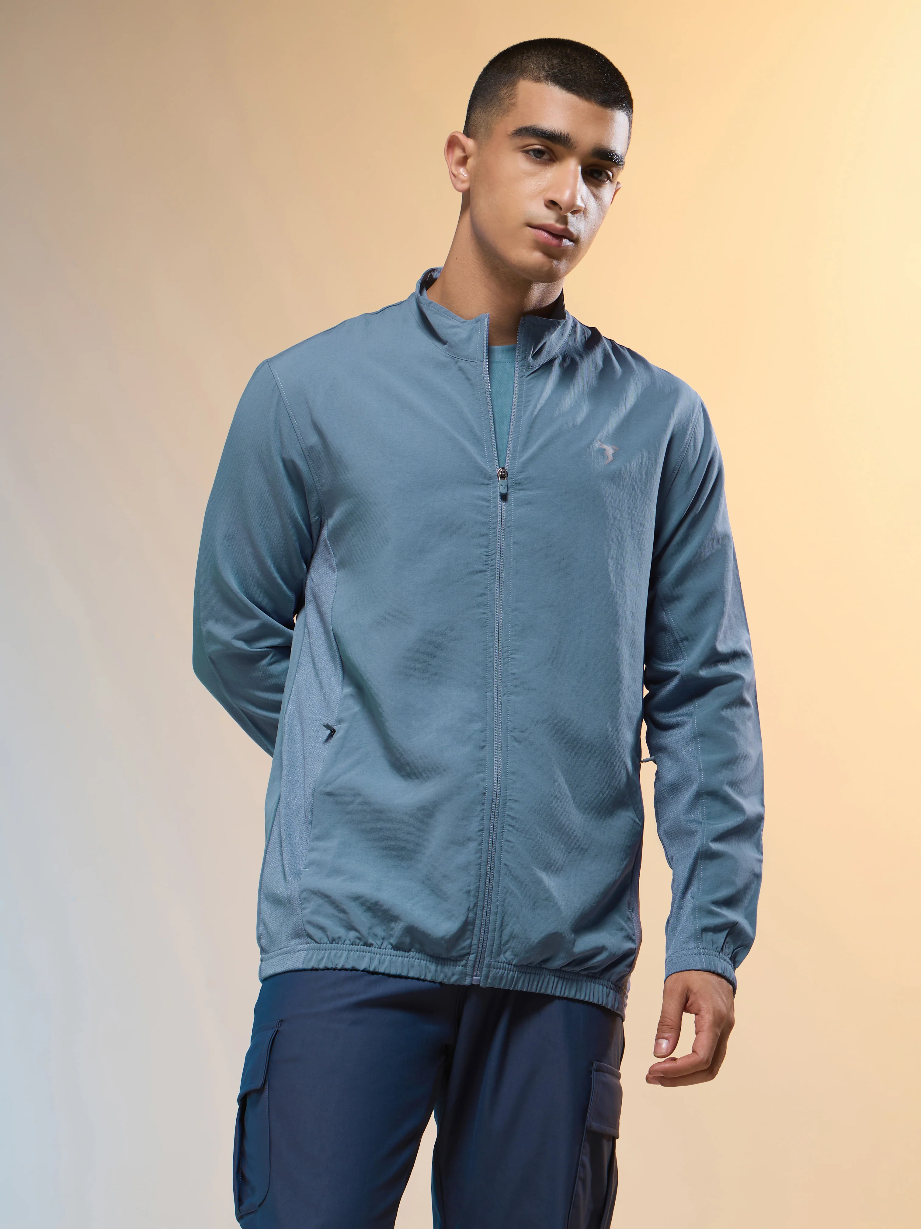 Men Solid Slim Fit Mock Neck Jacket with TECHNOLITE - Image 2