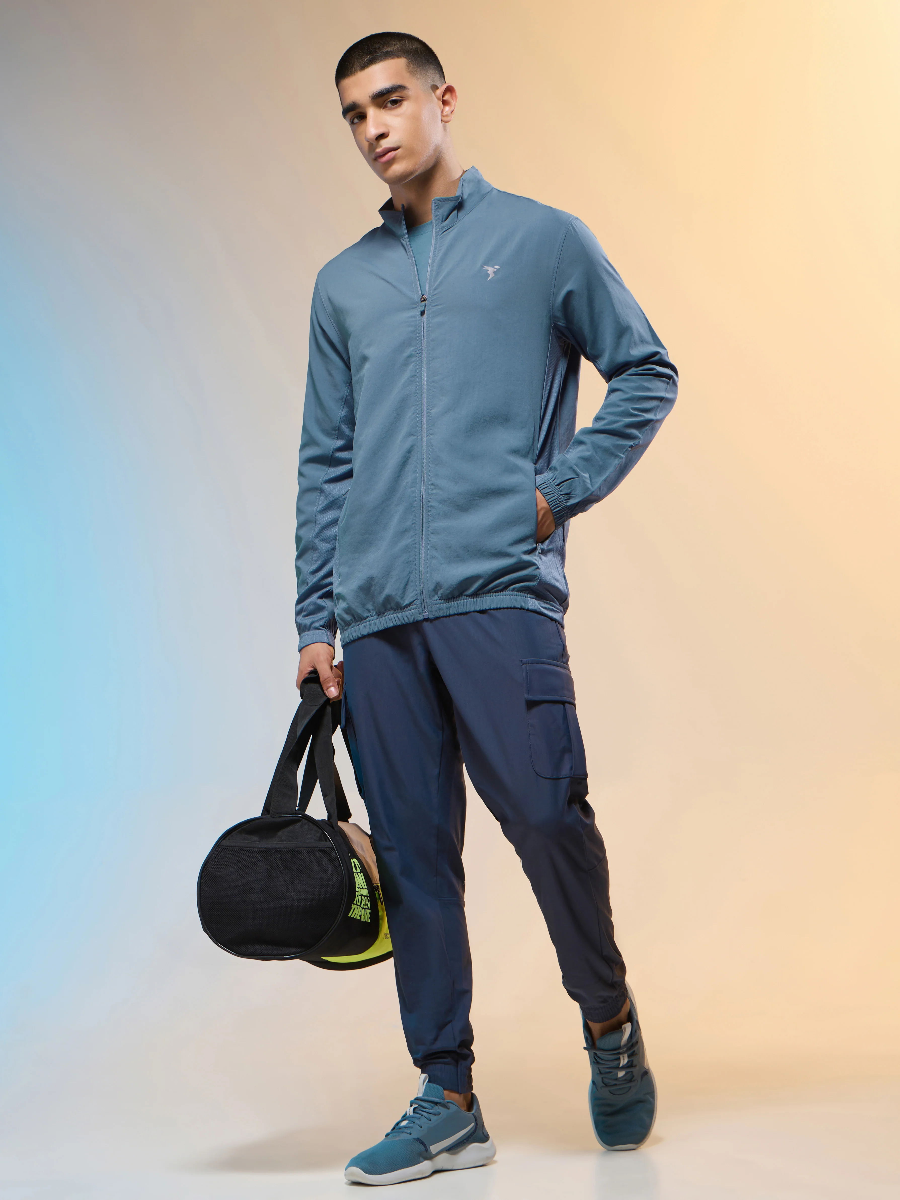 Men Solid Slim Fit Mock Neck Jacket with TECHNOLITE - Image 5