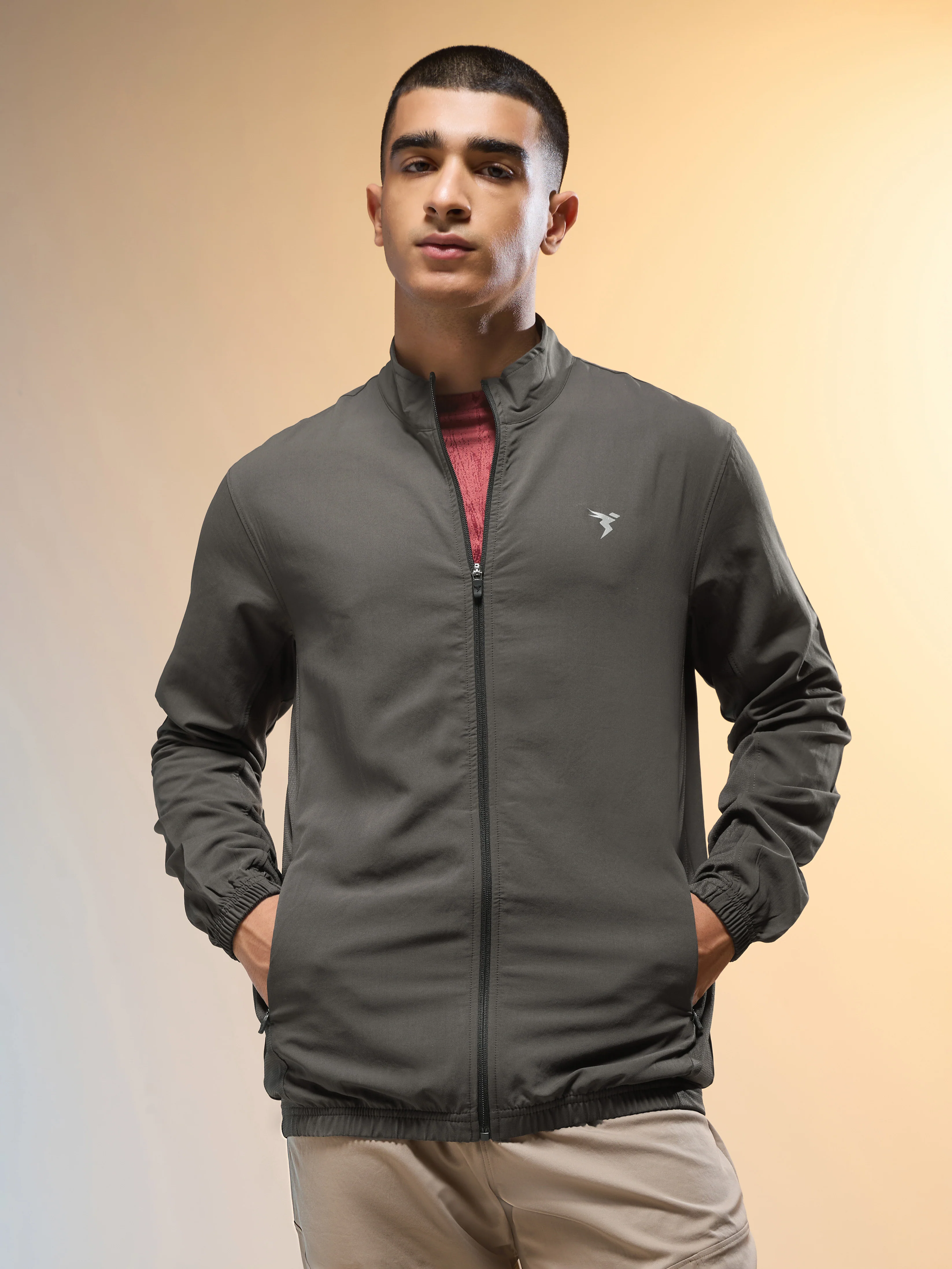 Men Solid Slim Fit Mock Neck Jacket with TECHNOLITE - Image 2