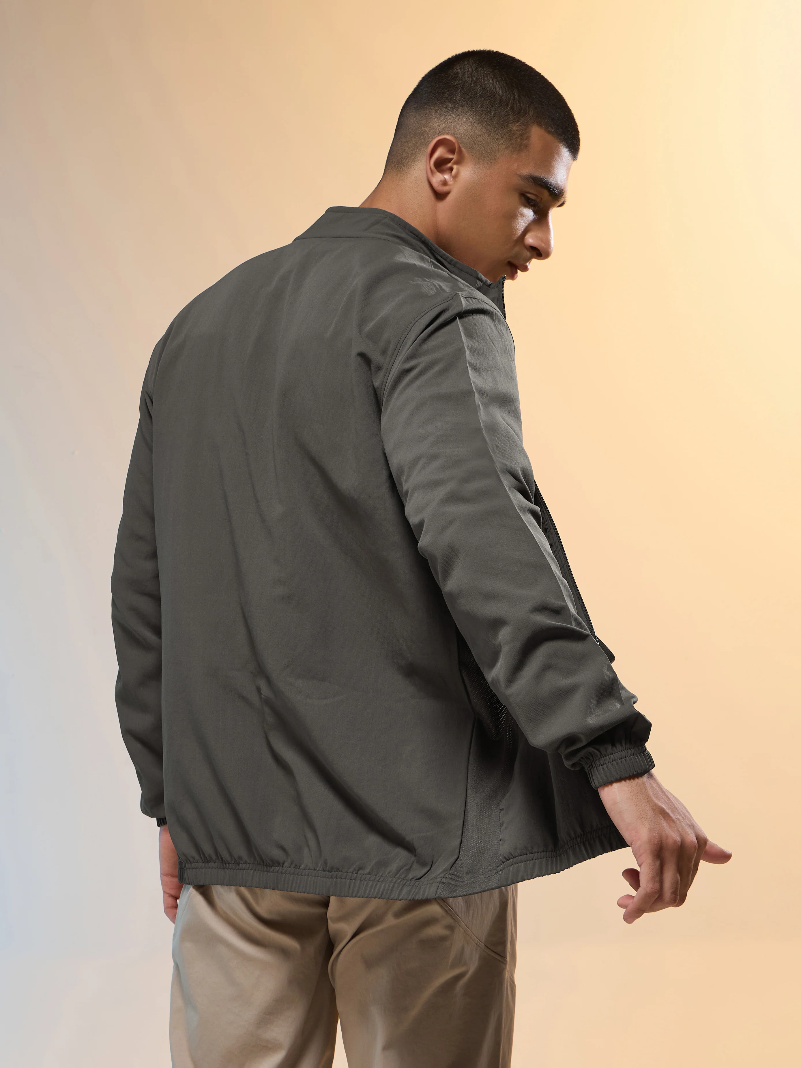 Men Solid Slim Fit Mock Neck Jacket with TECHNOLITE - Image 3