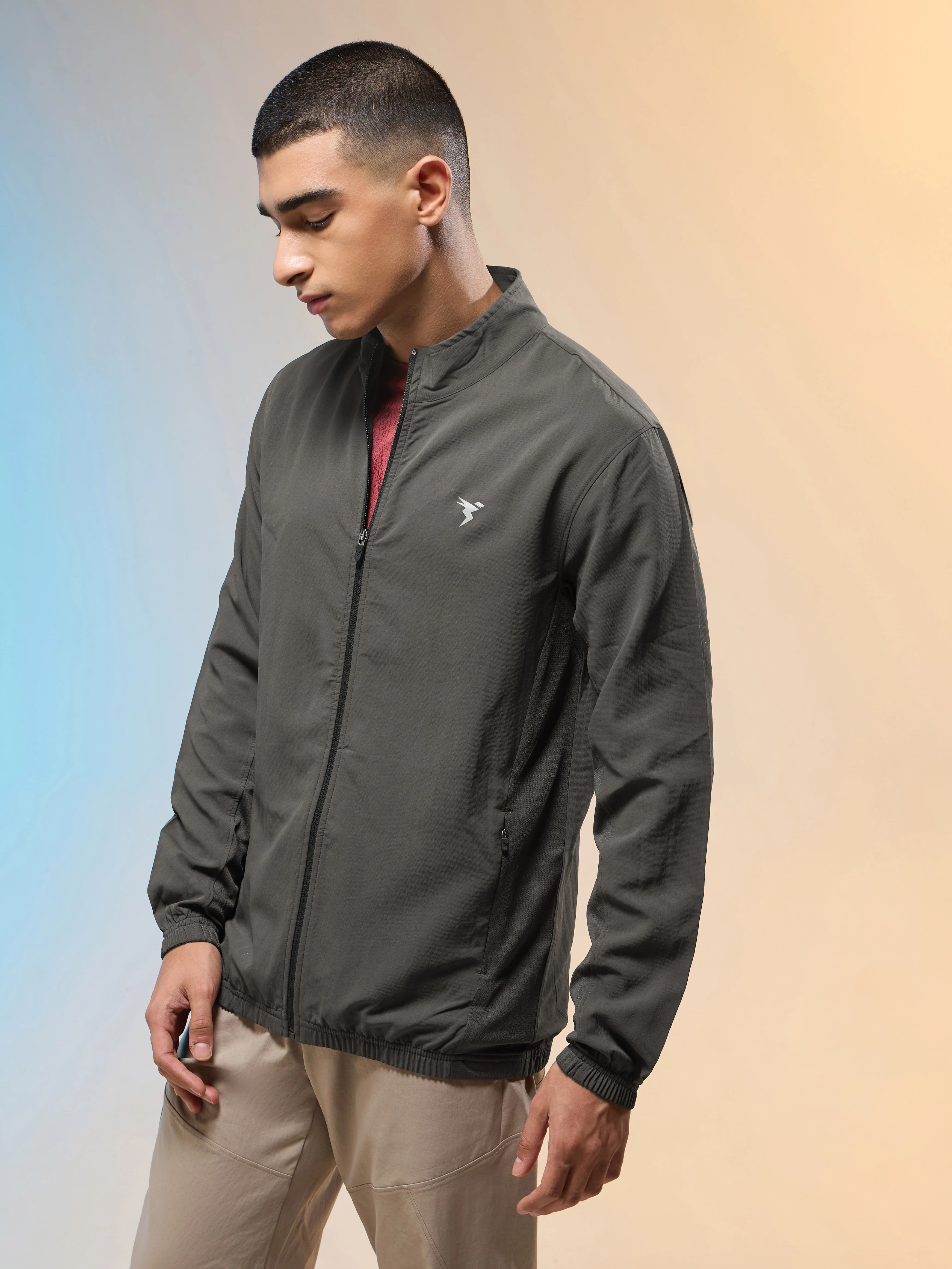 Men Solid Slim Fit Mock Neck Jacket with TECHNOLITE - Image 4