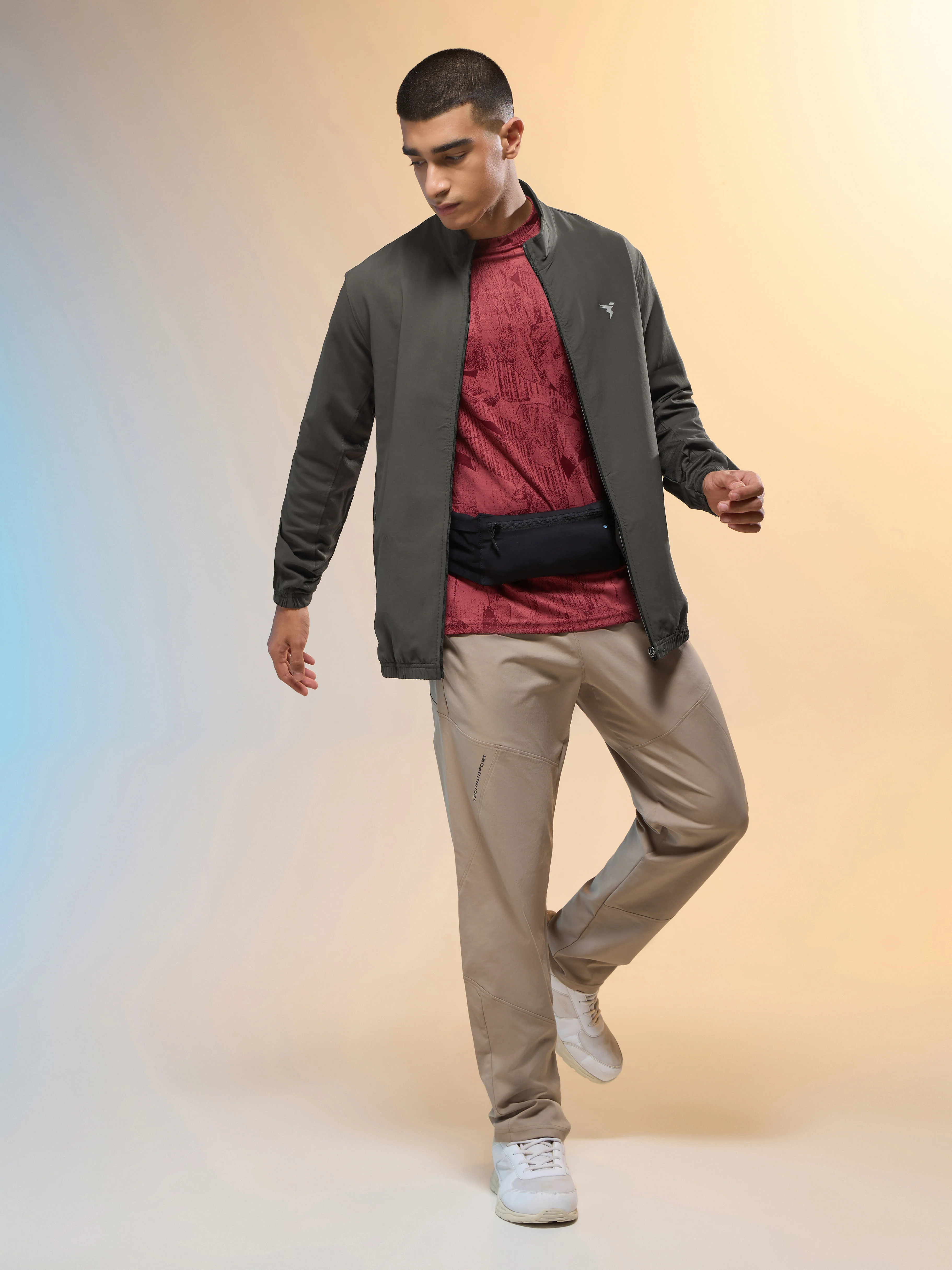 Men Solid Slim Fit Mock Neck Jacket with TECHNOLITE - Image 5