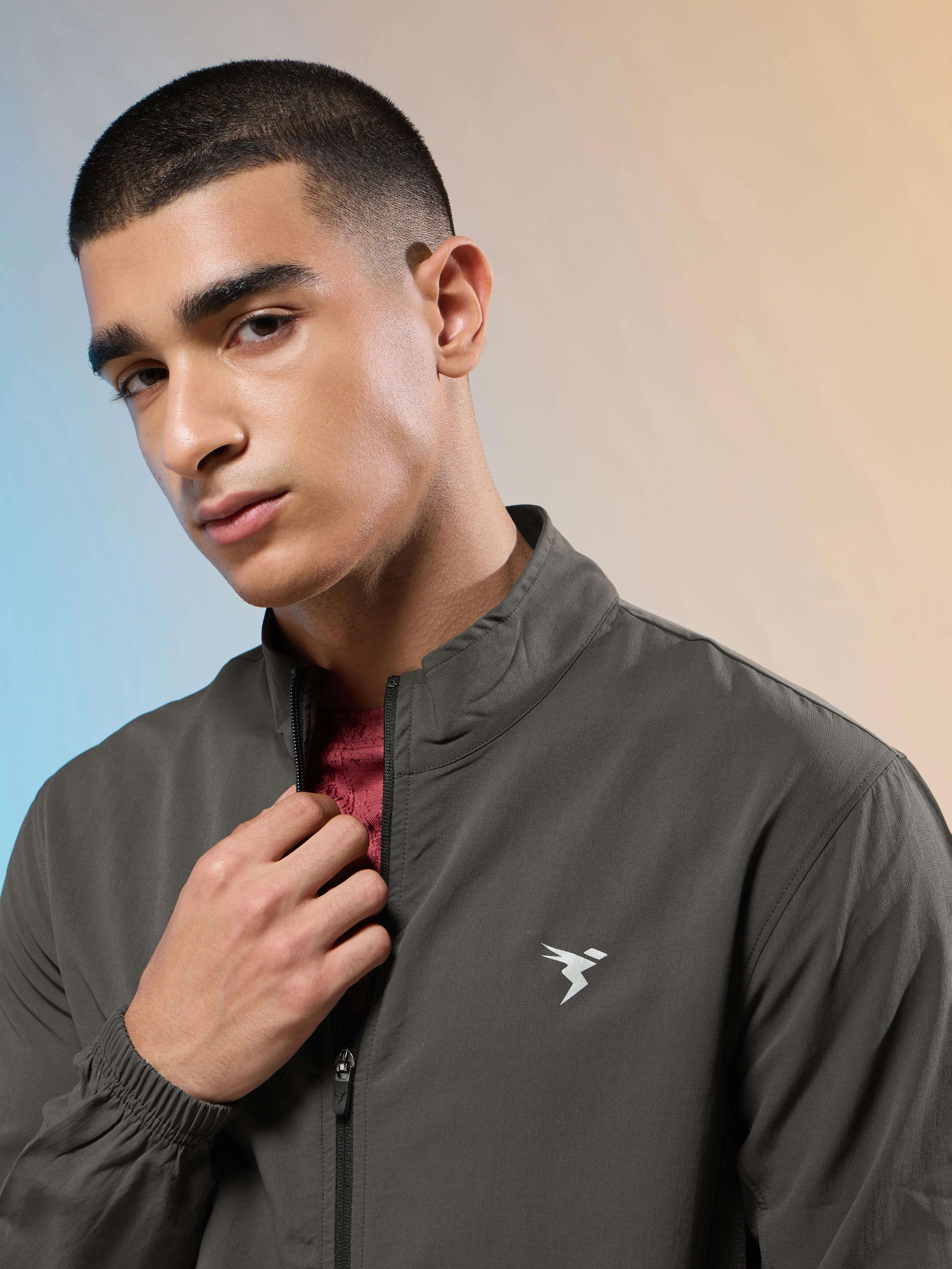 Men Solid Slim Fit Mock Neck Jacket with TECHNOLITE - Image 6