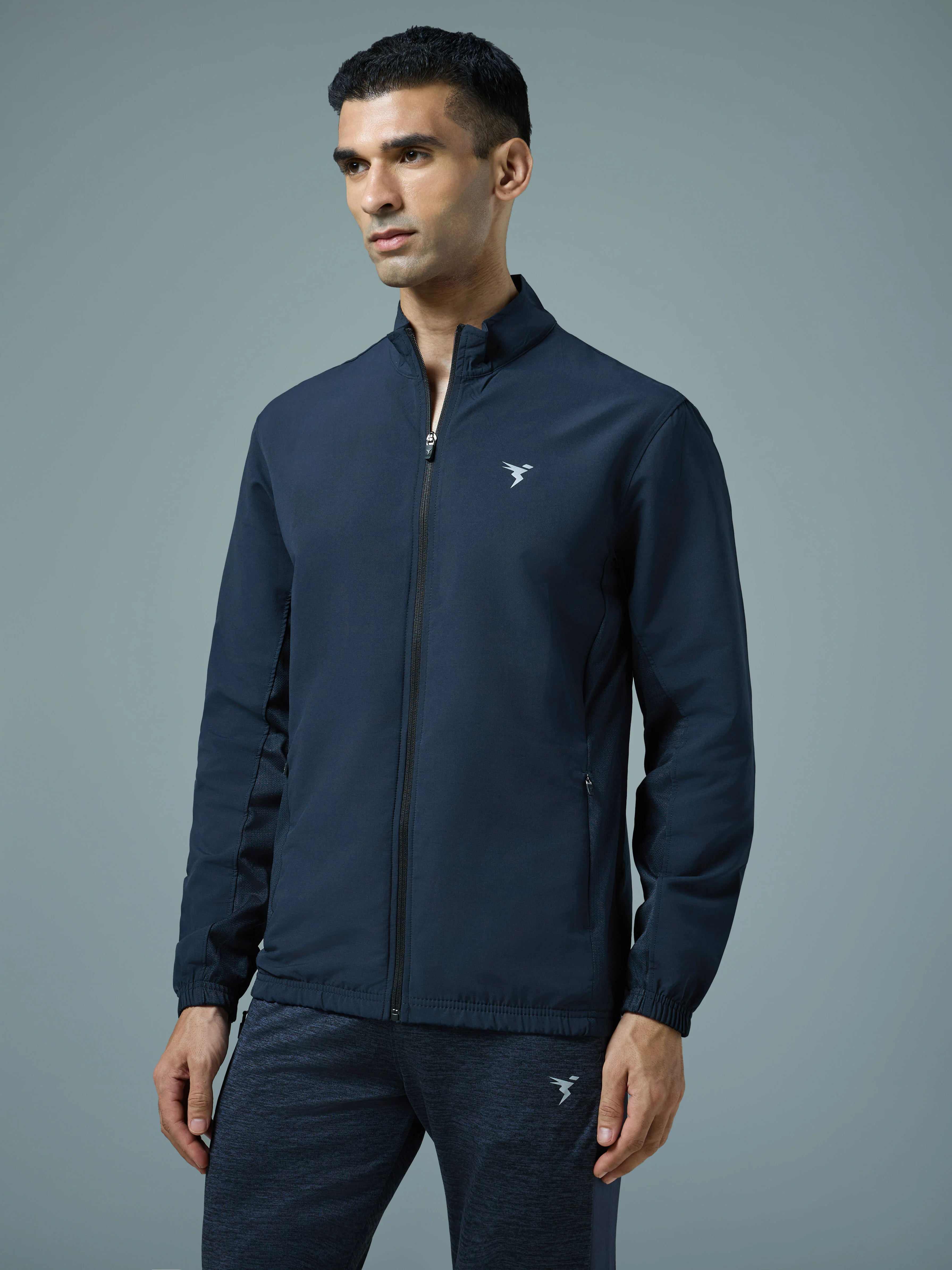 Men Solid Slim Fit Mock Neck Jacket with TECHNOLITE - Image 3