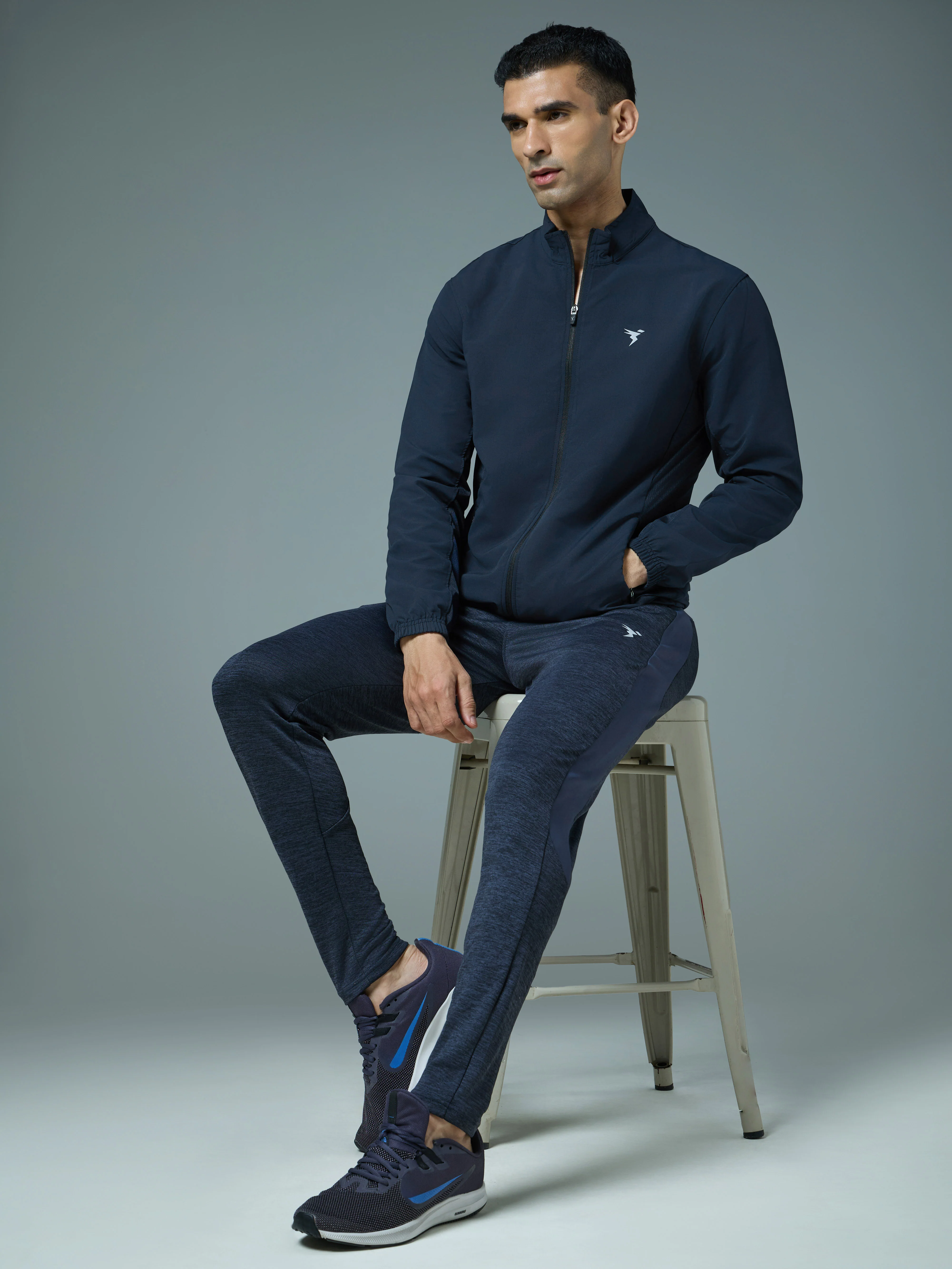 Men Solid Slim Fit Mock Neck Jacket with TECHNOLITE - Image 4