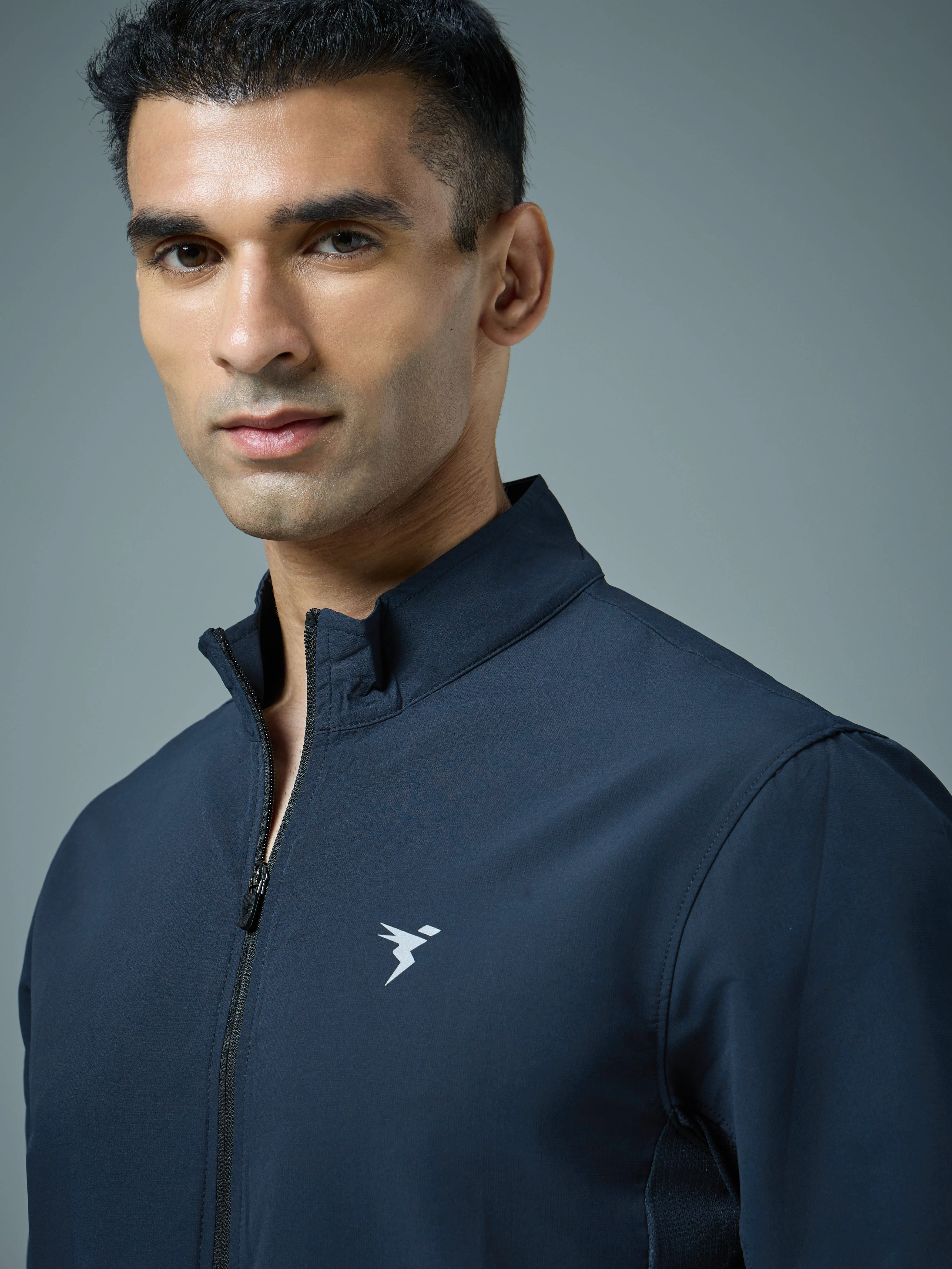 Men Solid Slim Fit Mock Neck Jacket with TECHNOLITE - Image 5