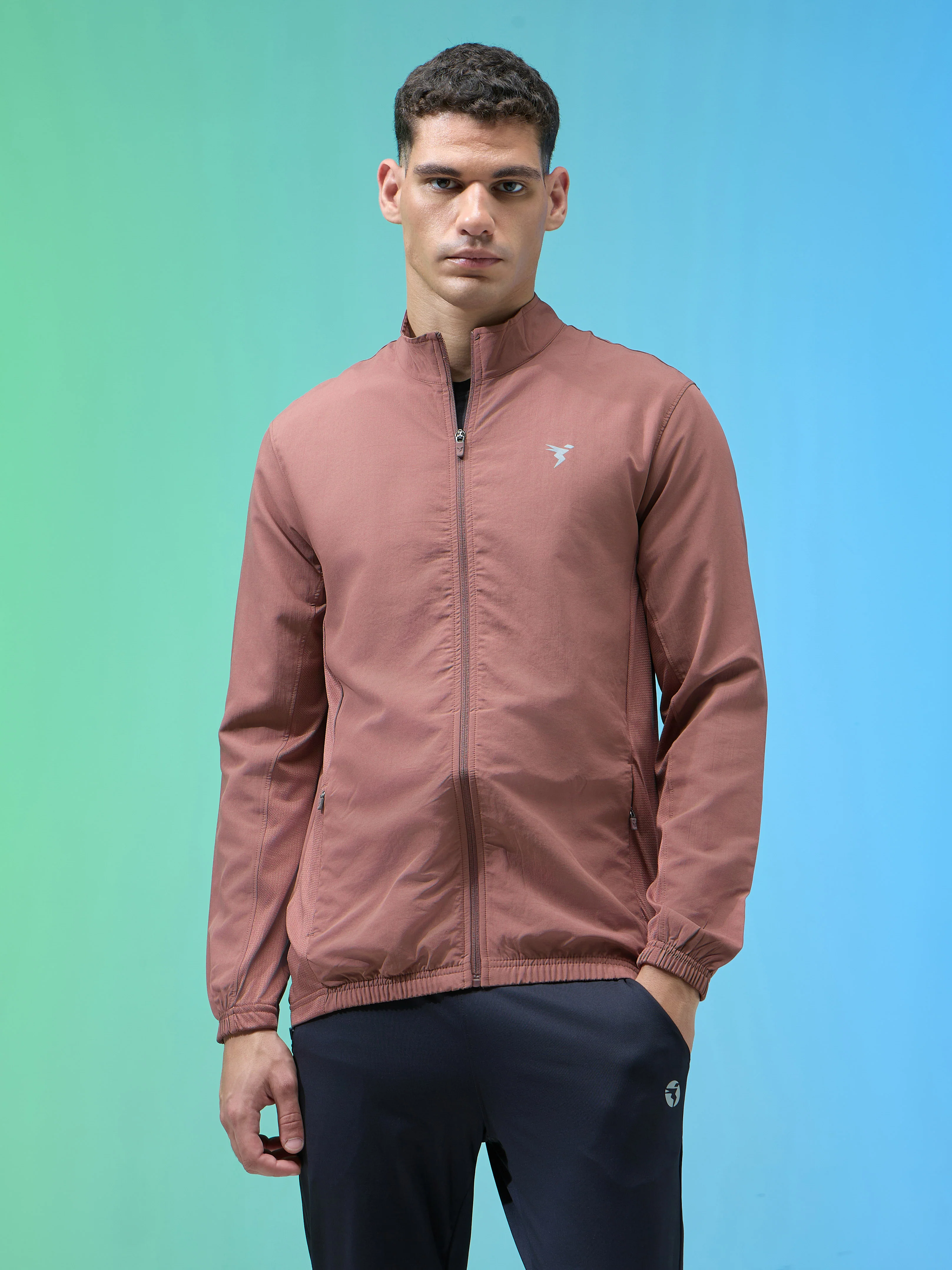 Men Solid Slim Fit Mock Neck Jacket with TECHNOLITE - Image 2