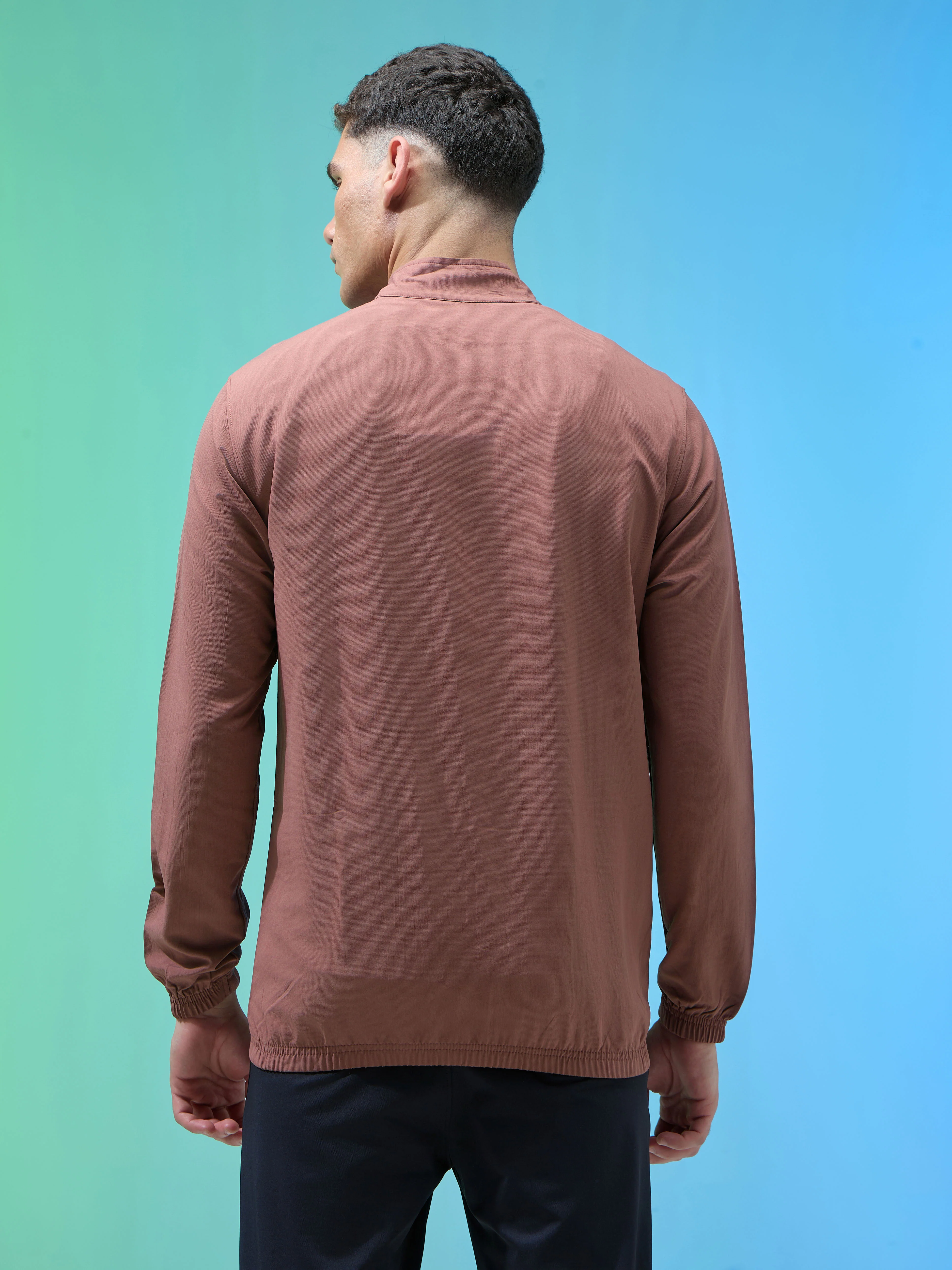 Men Solid Slim Fit Mock Neck Jacket with TECHNOLITE - Image 3