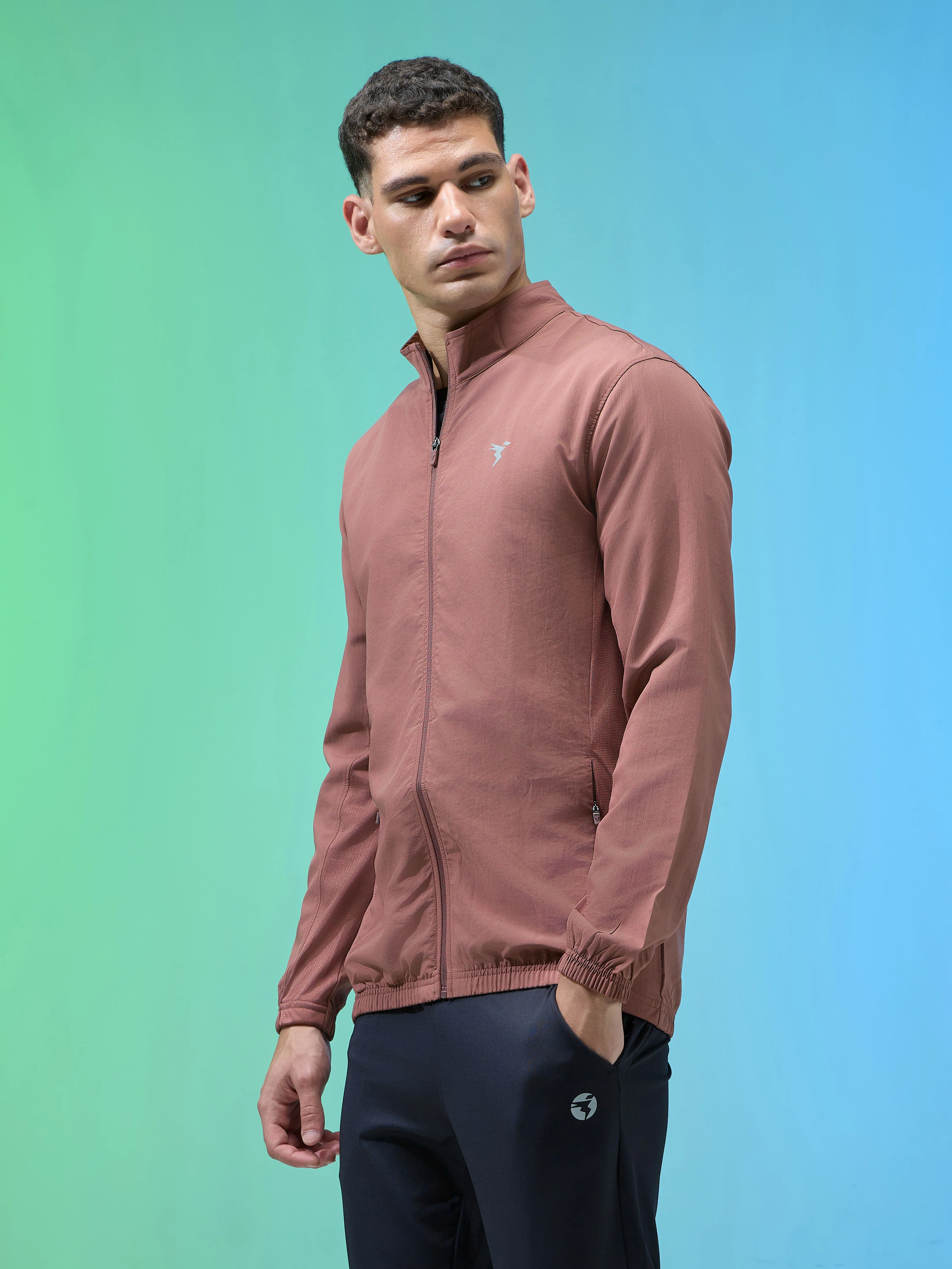 Men Solid Slim Fit Mock Neck Jacket with TECHNOLITE - Image 4
