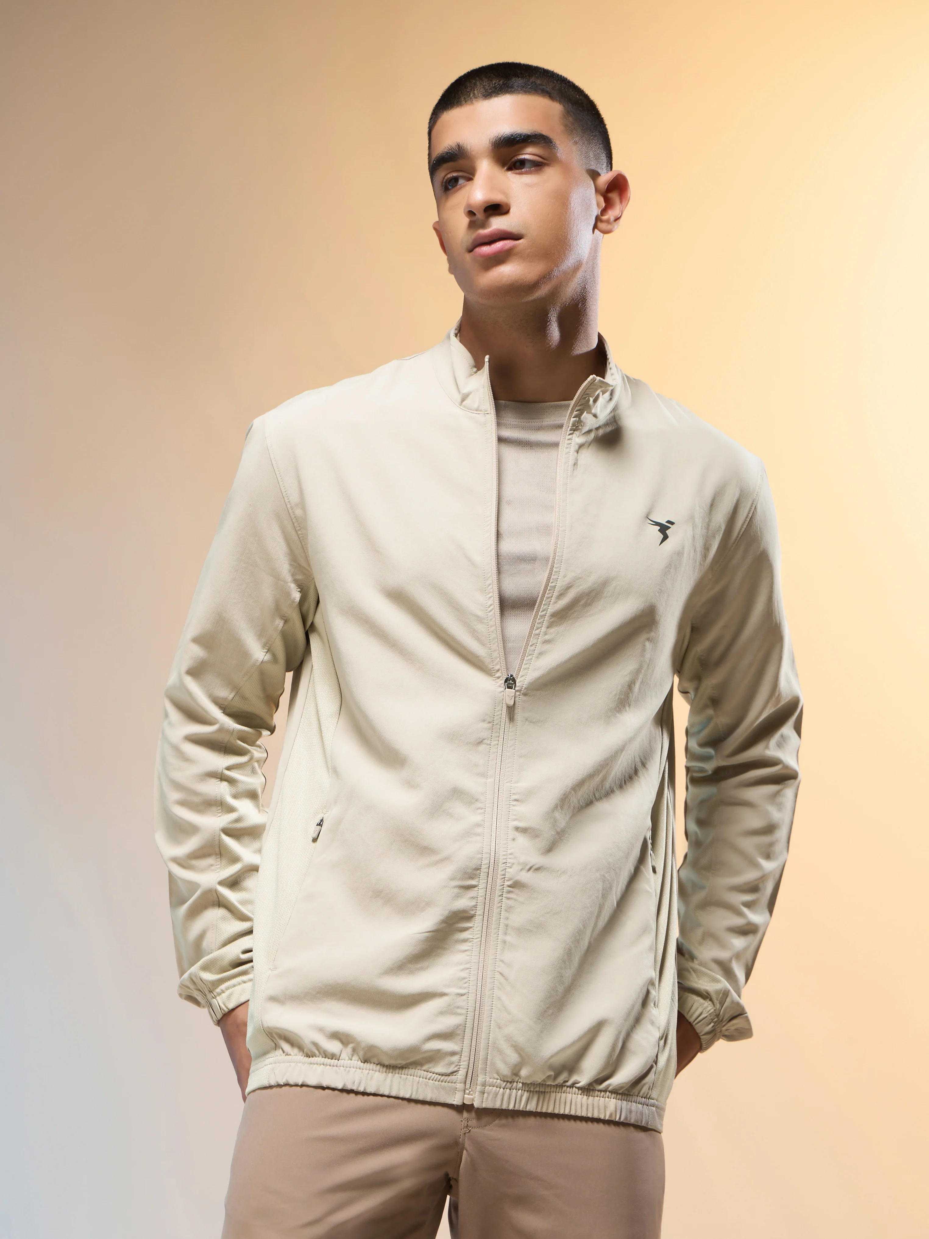 Men Solid Slim Fit Mock Neck Jacket with TECHNOLITE - Image 2
