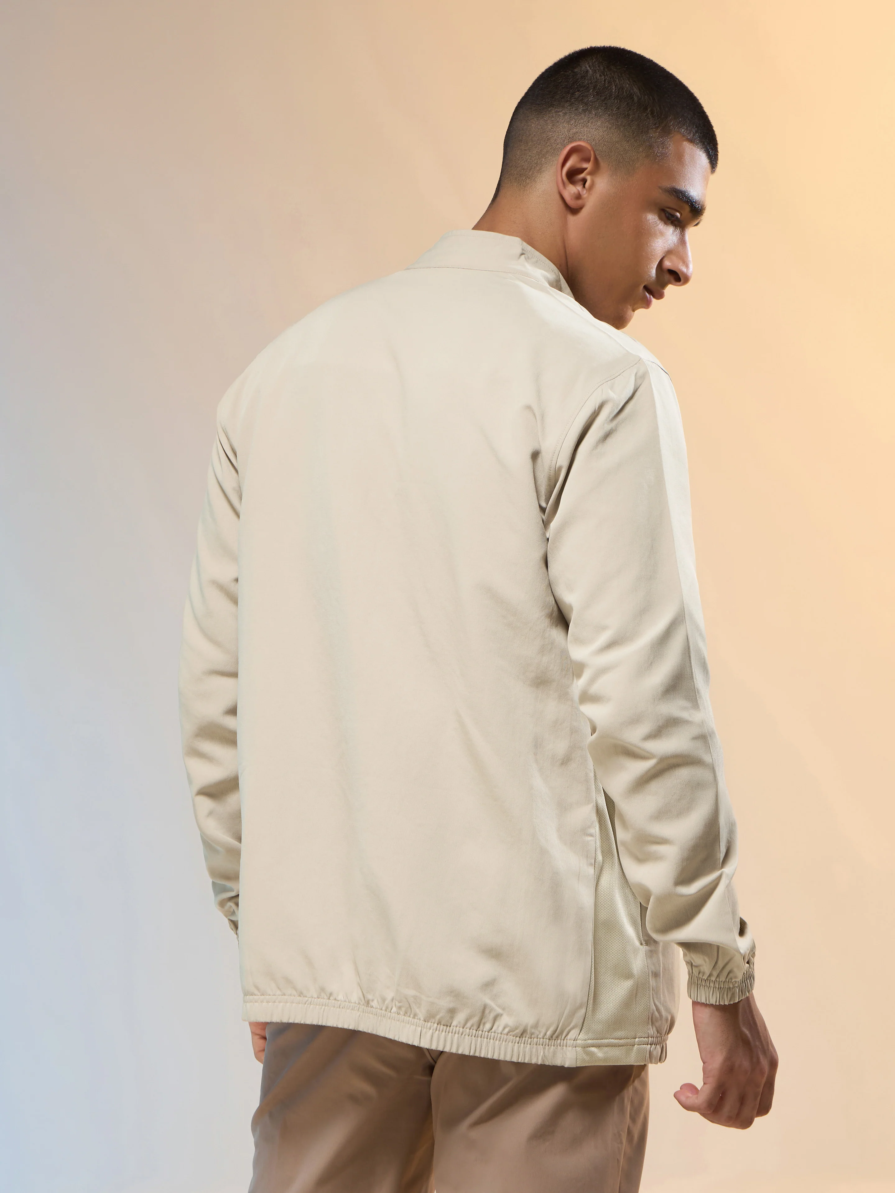 Men Solid Slim Fit Mock Neck Jacket with TECHNOLITE - Image 3