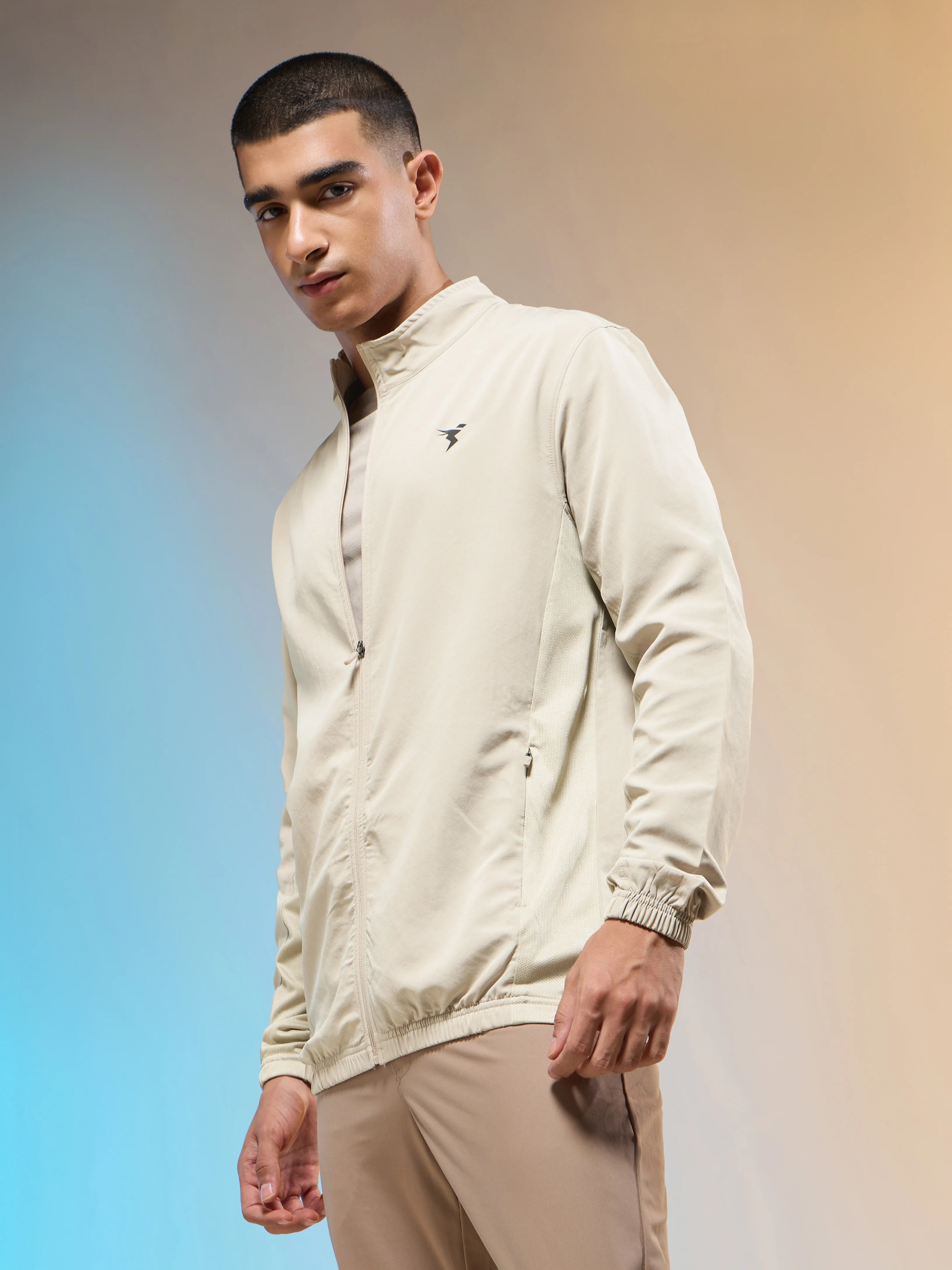 Men Solid Slim Fit Mock Neck Jacket with TECHNOLITE - Image 4