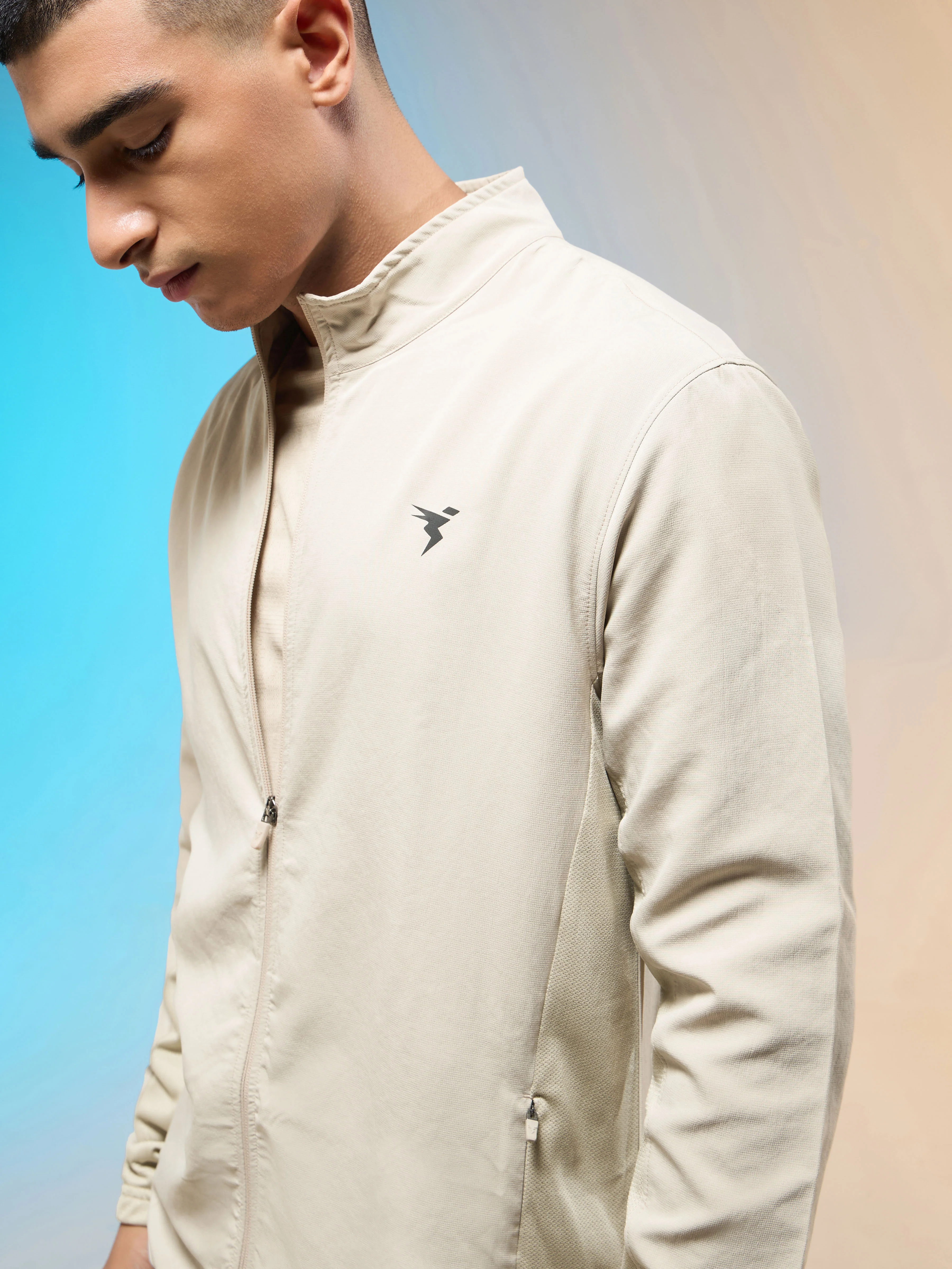 Men Solid Slim Fit Mock Neck Jacket with TECHNOLITE - Image 6
