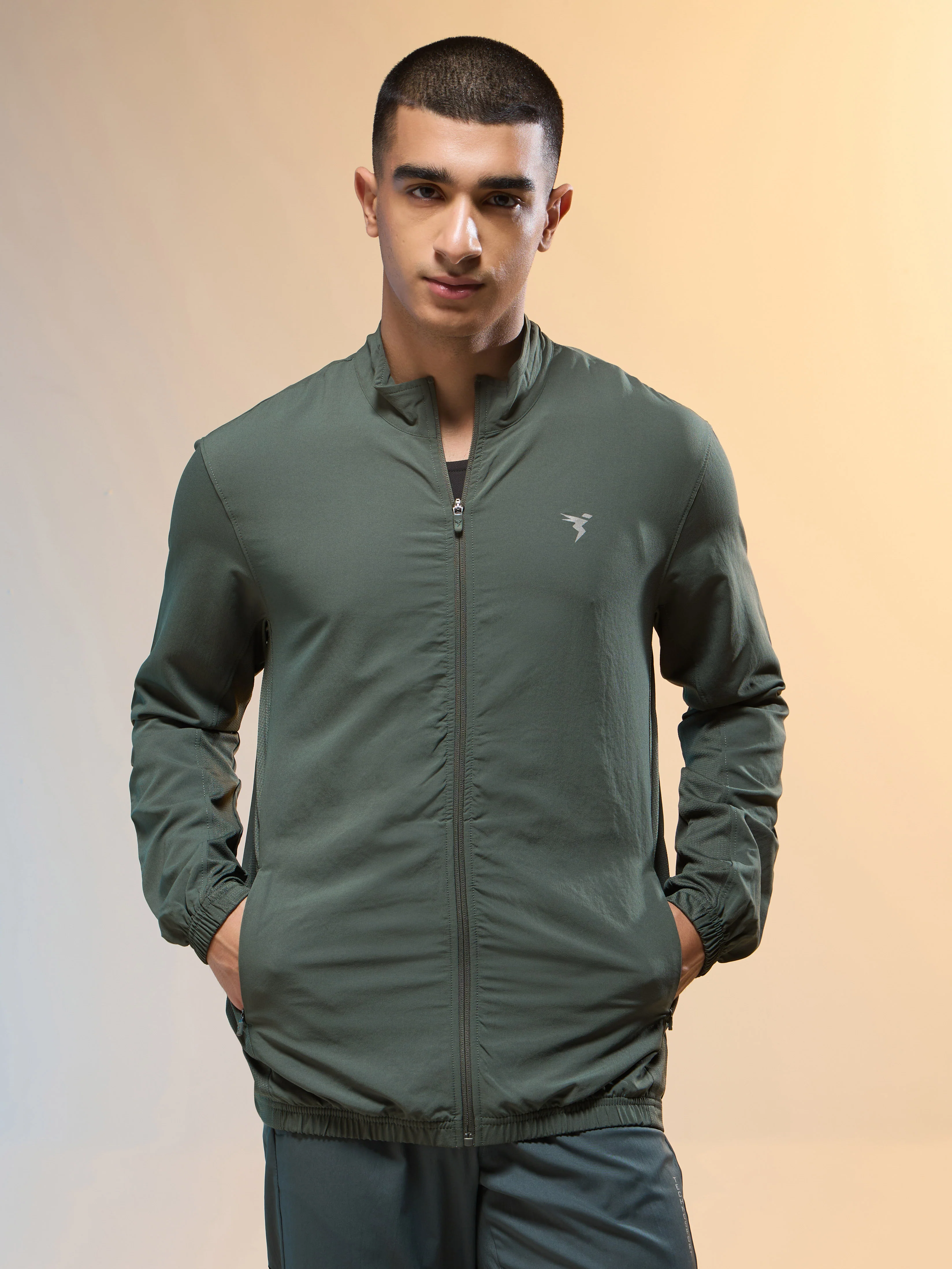 Men Solid Slim Fit Mock Neck Jacket with TECHNOLITE - Image 2