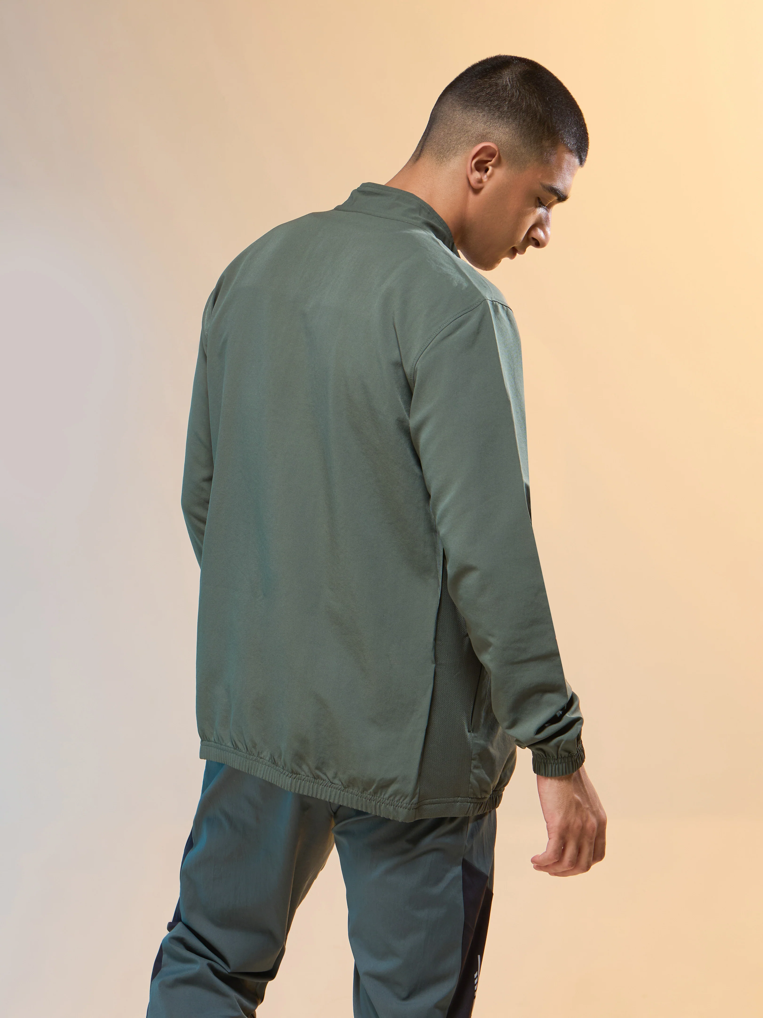 Men Solid Slim Fit Mock Neck Jacket with TECHNOLITE - Image 3
