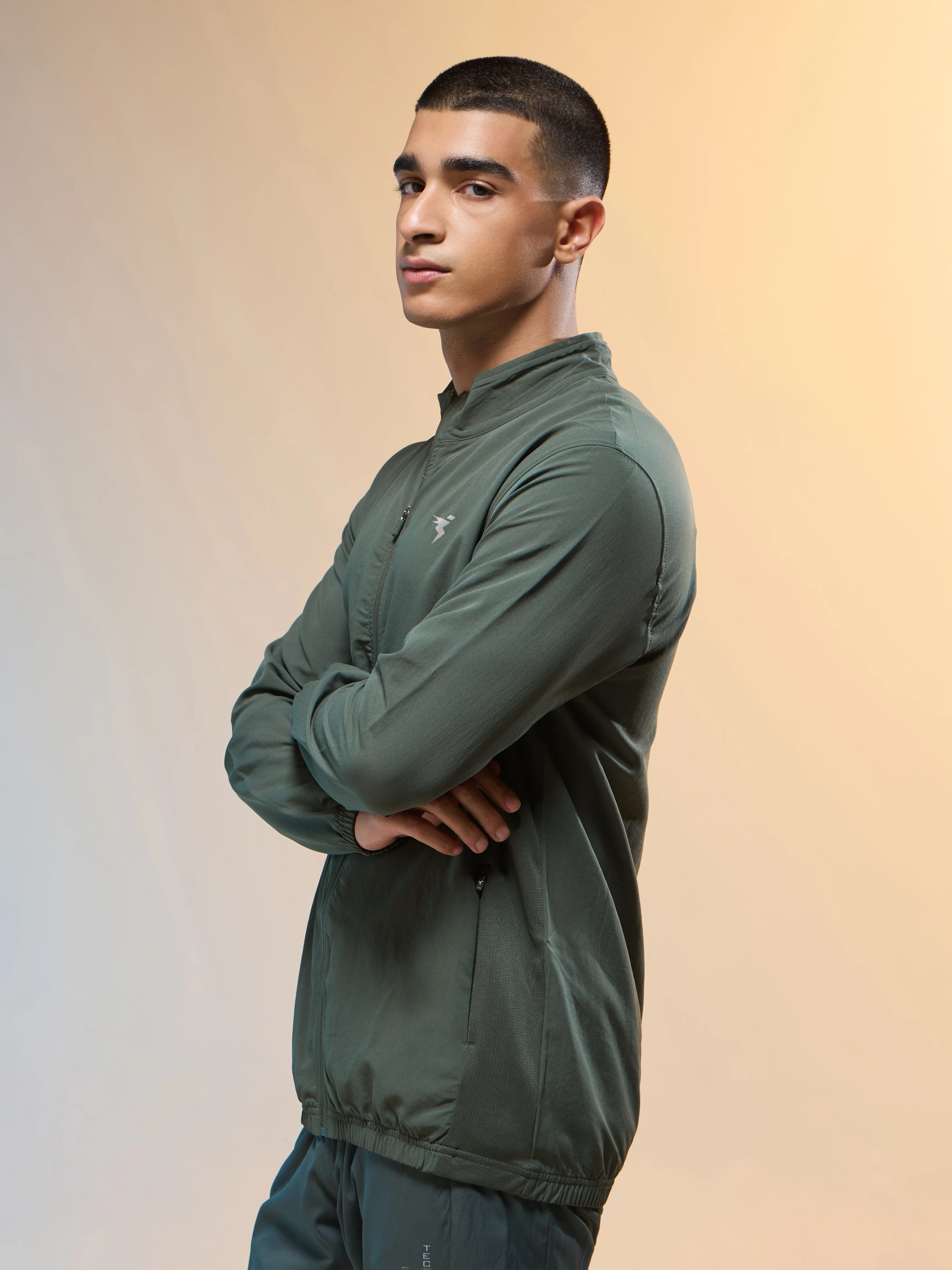 Men Solid Slim Fit Mock Neck Jacket with TECHNOLITE - Image 4