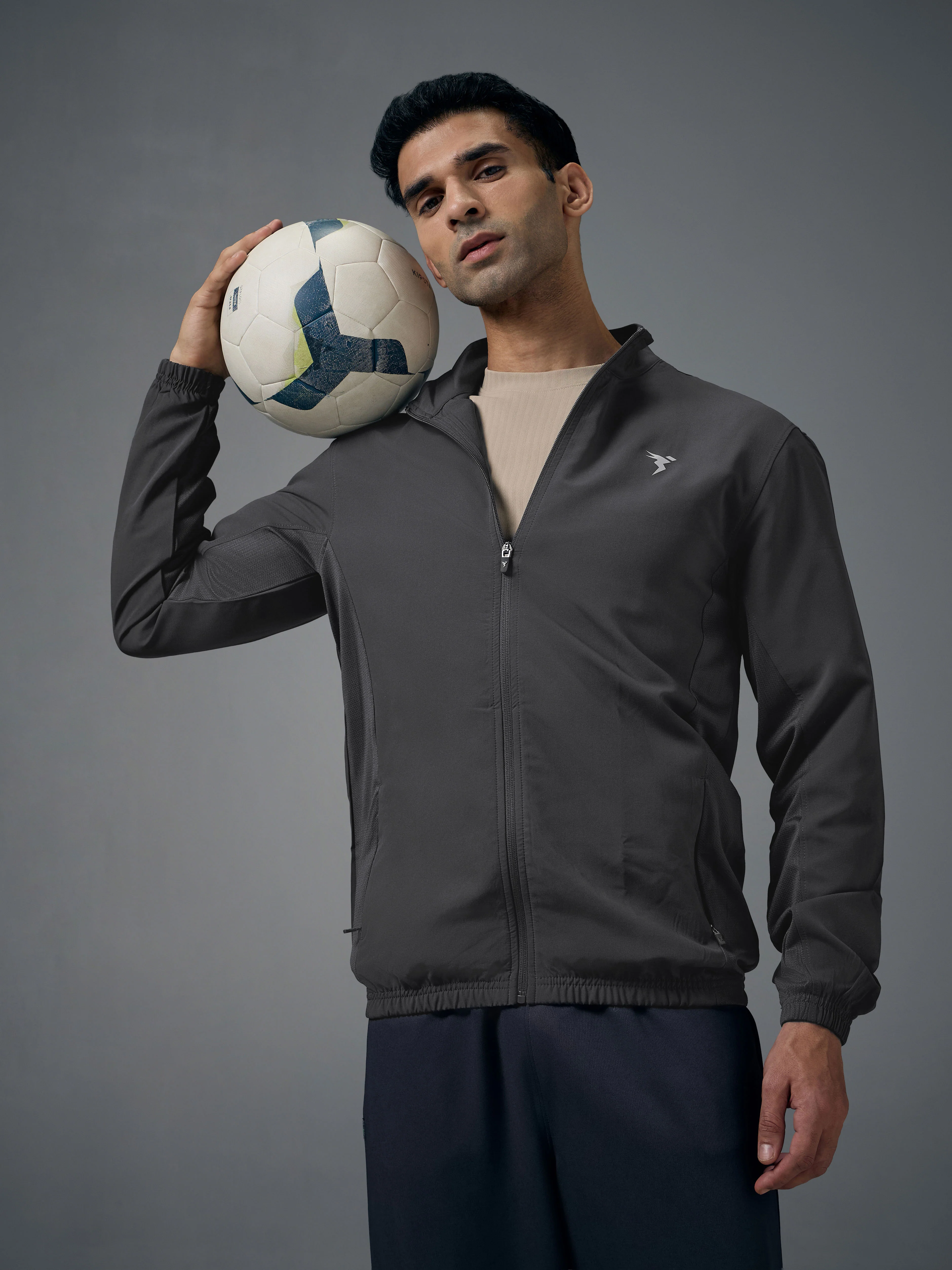 Men Solid Slim Fit Mock Neck Jacket with TECHNOLITE
