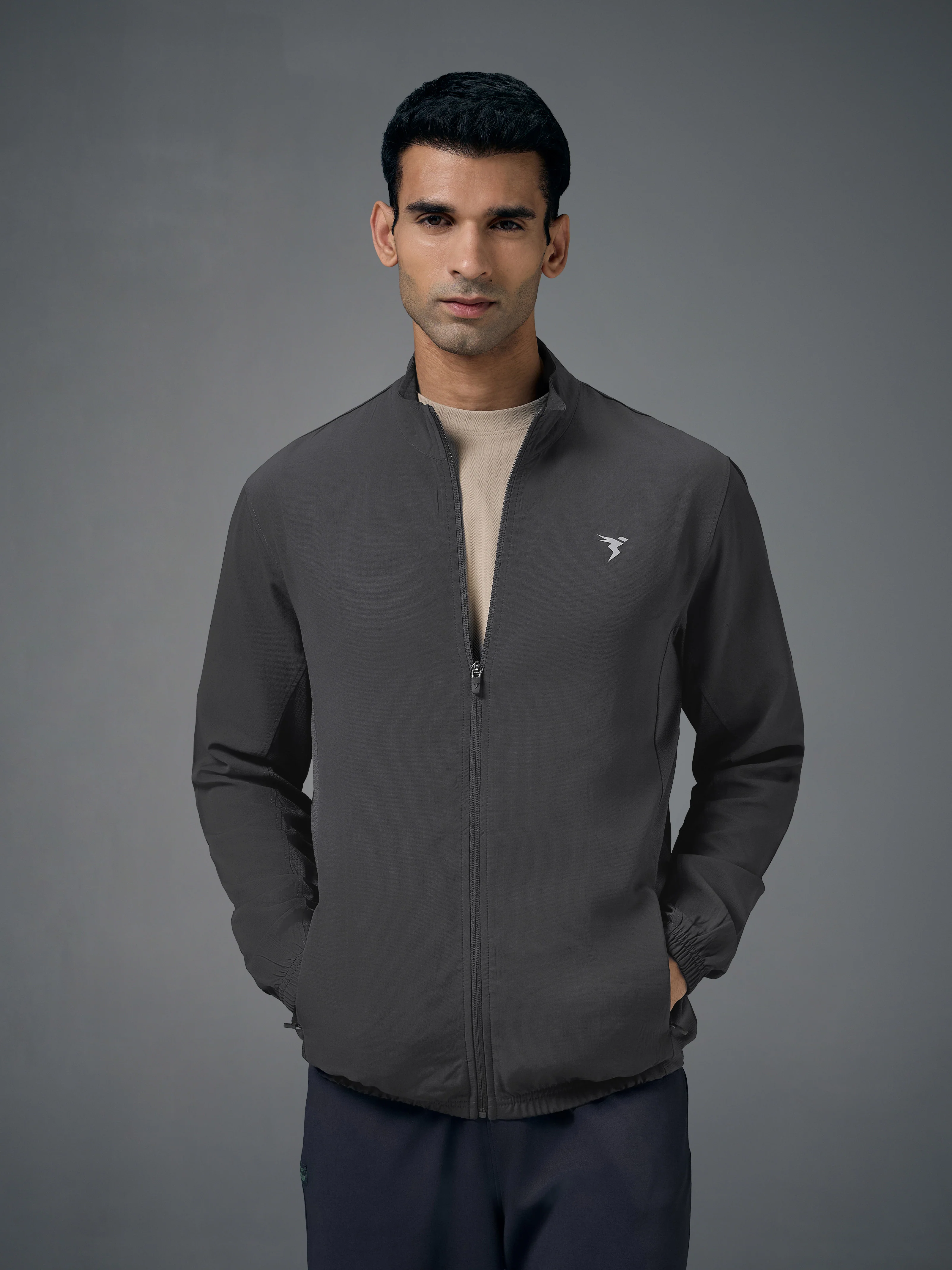Men Solid Slim Fit Mock Neck Jacket with TECHNOLITE - Image 2