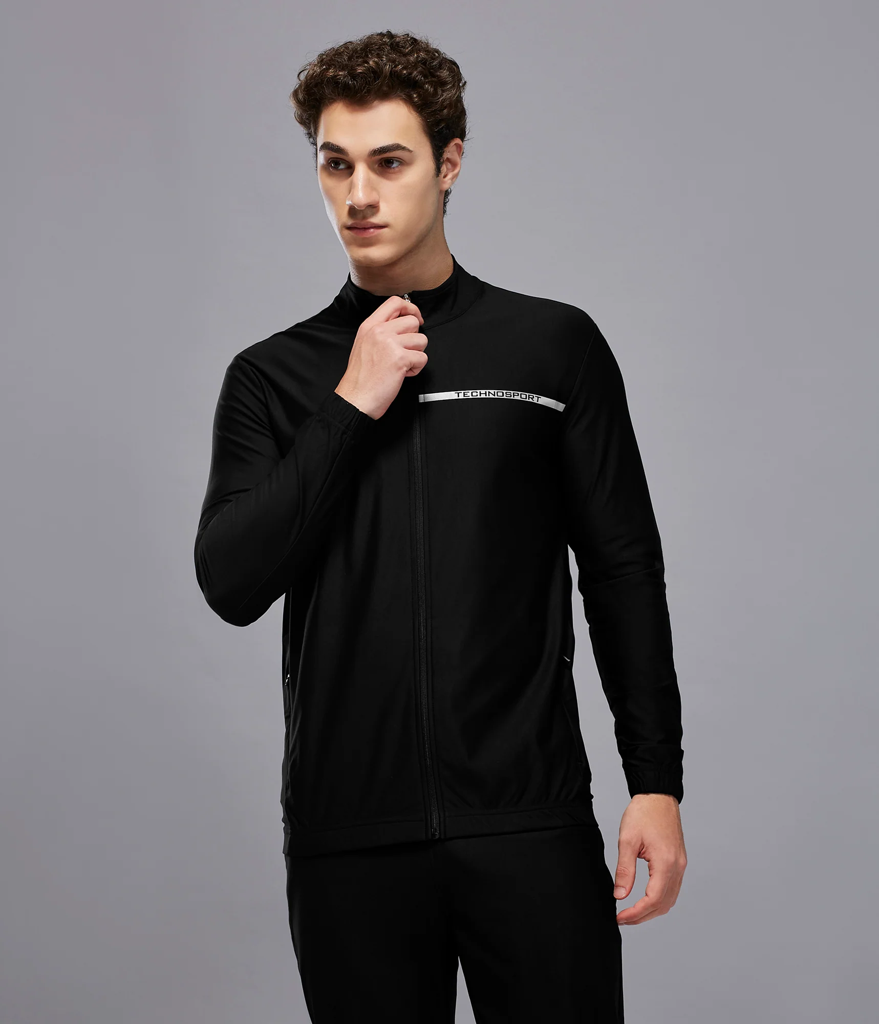Men Solid Slim Fit Mock Neck Sports Jacket with DURACOOL+ - Image 2