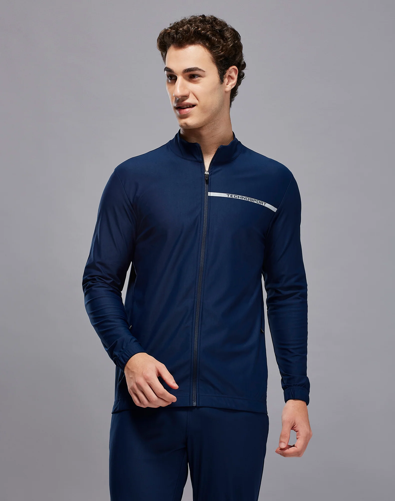 Men Solid Slim Fit Mock Neck Sports Jacket with DURACOOL+ - Image 2