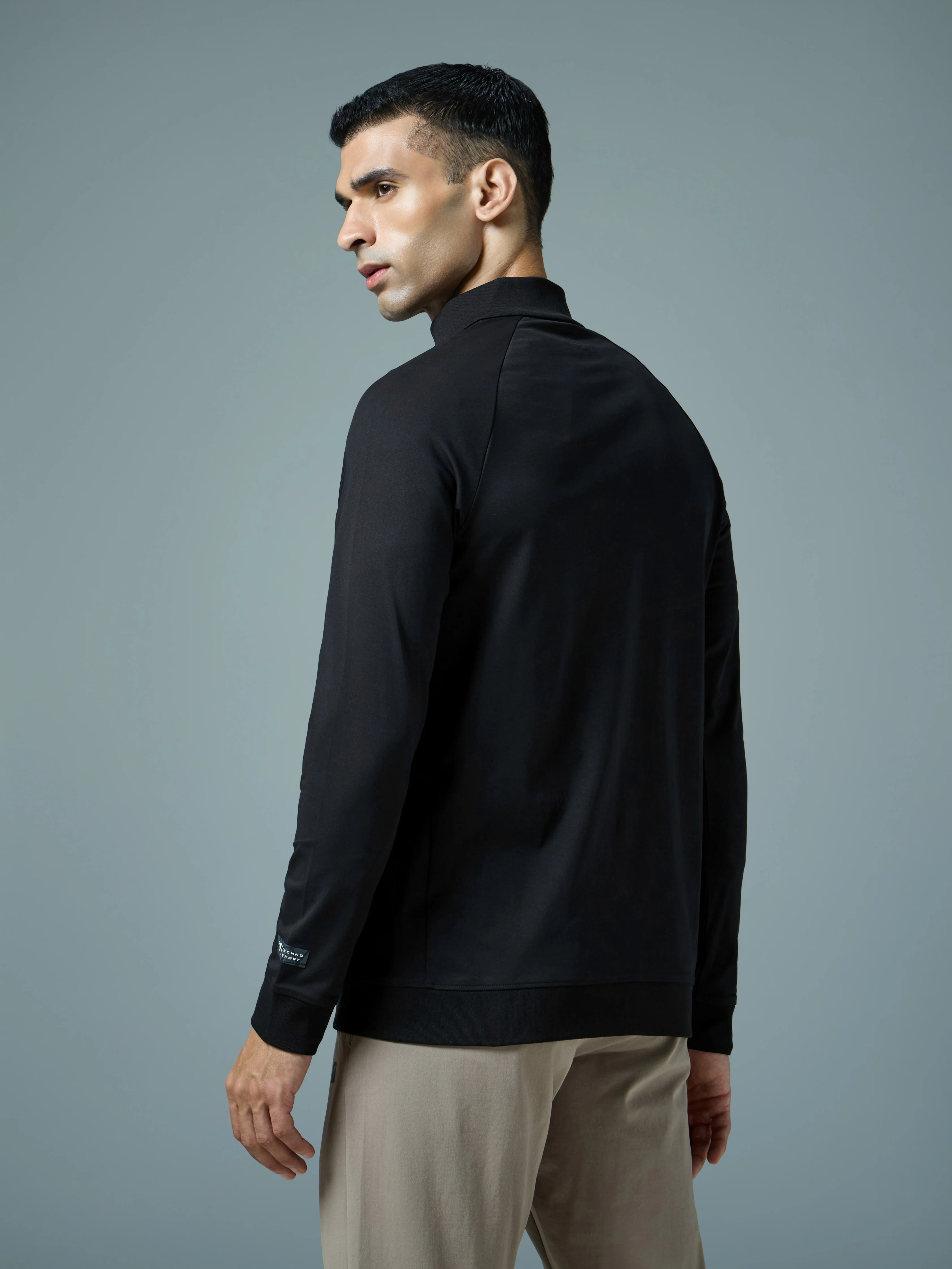 Men Solid Slim Fit Mock Neck Sports Jacket with DURACOOL+ - Image 3