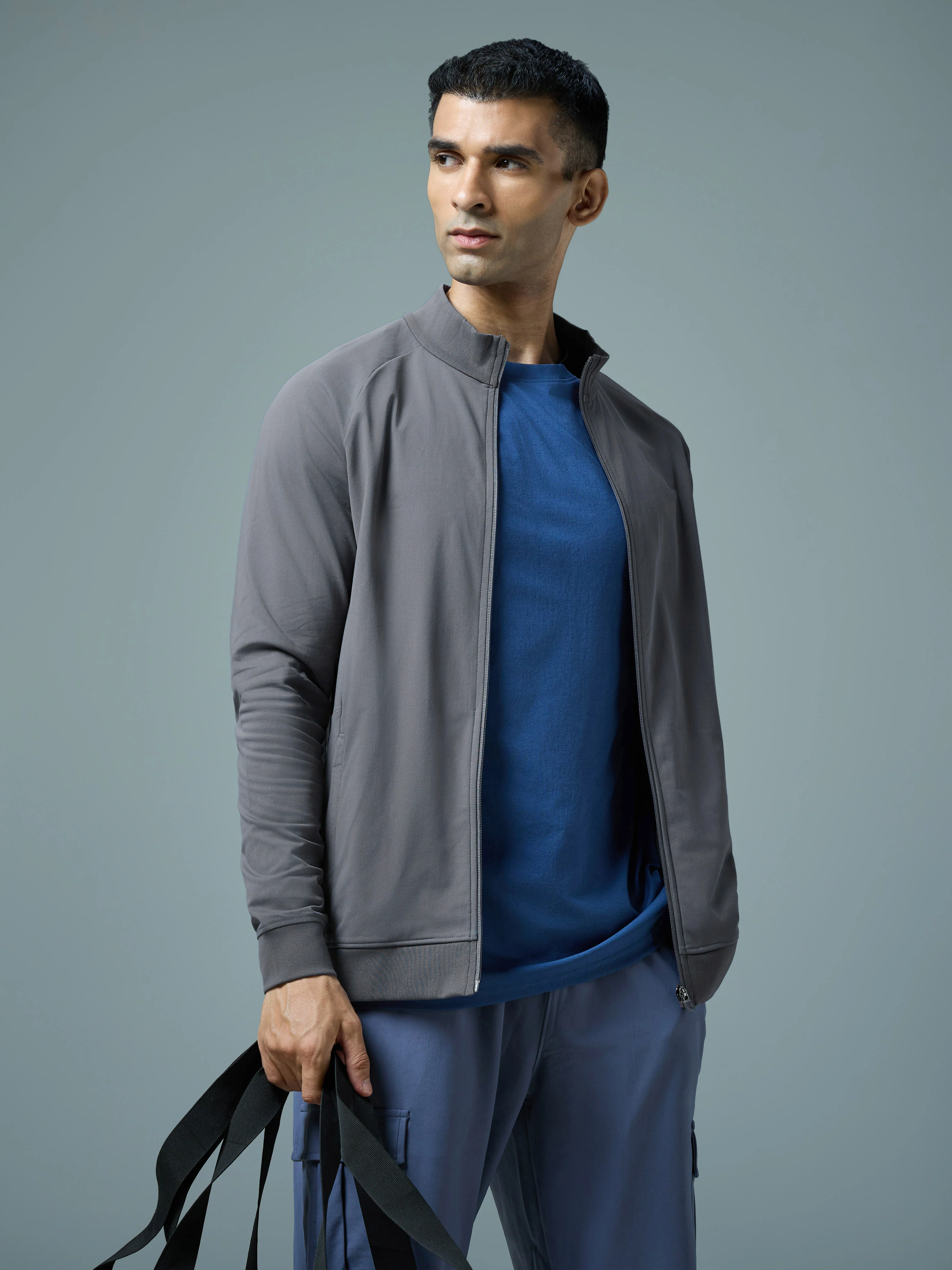 Men Solid Slim Fit Mock Neck Sports Jacket with DURACOOL+