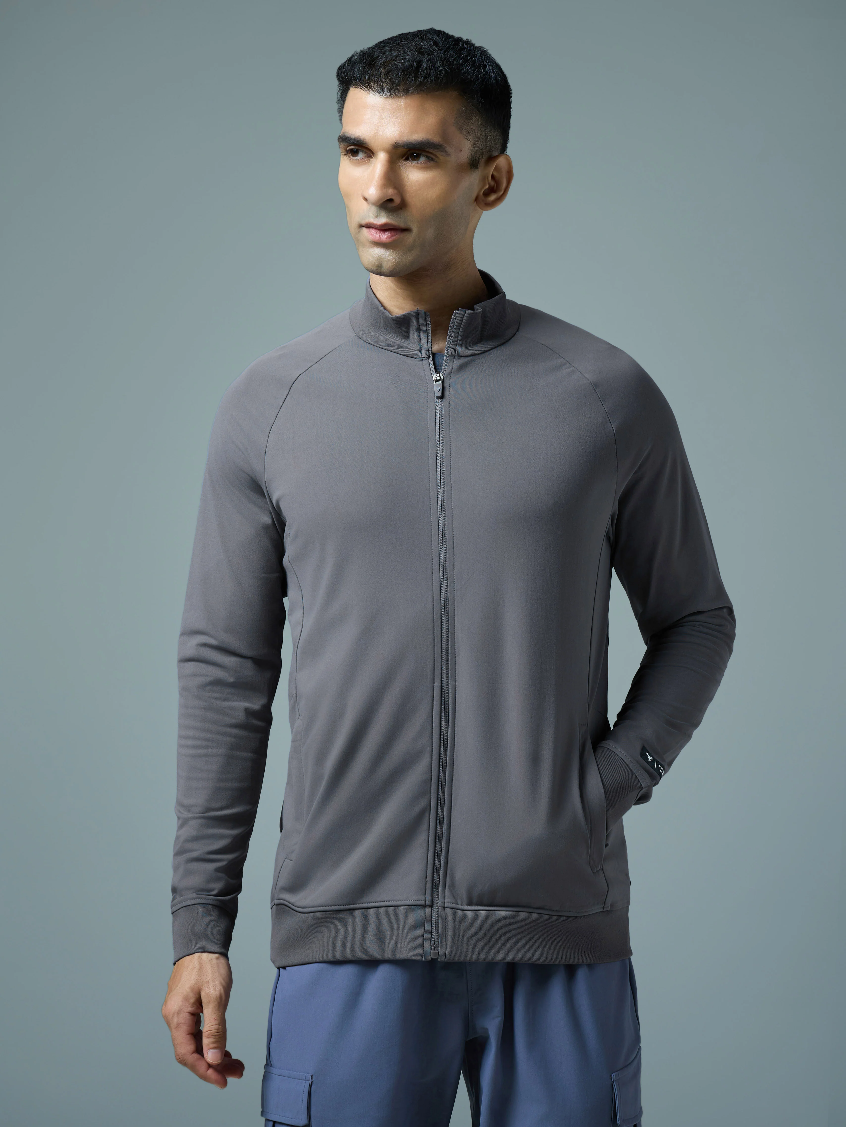 Men Solid Slim Fit Mock Neck Sports Jacket with DURACOOL+ - Image 2