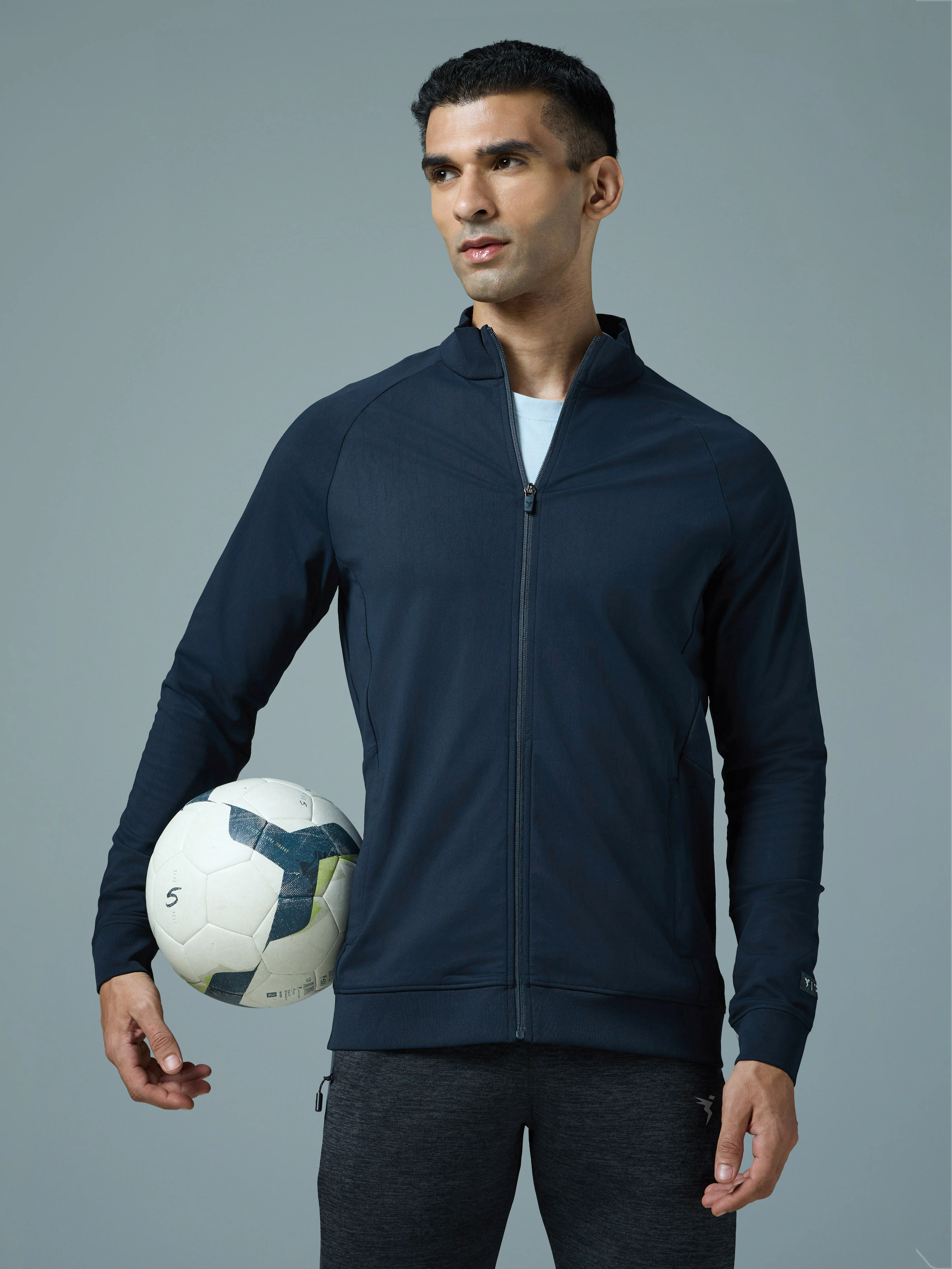 Men Solid Slim Fit Mock Neck Sports Jacket with DURACOOL+