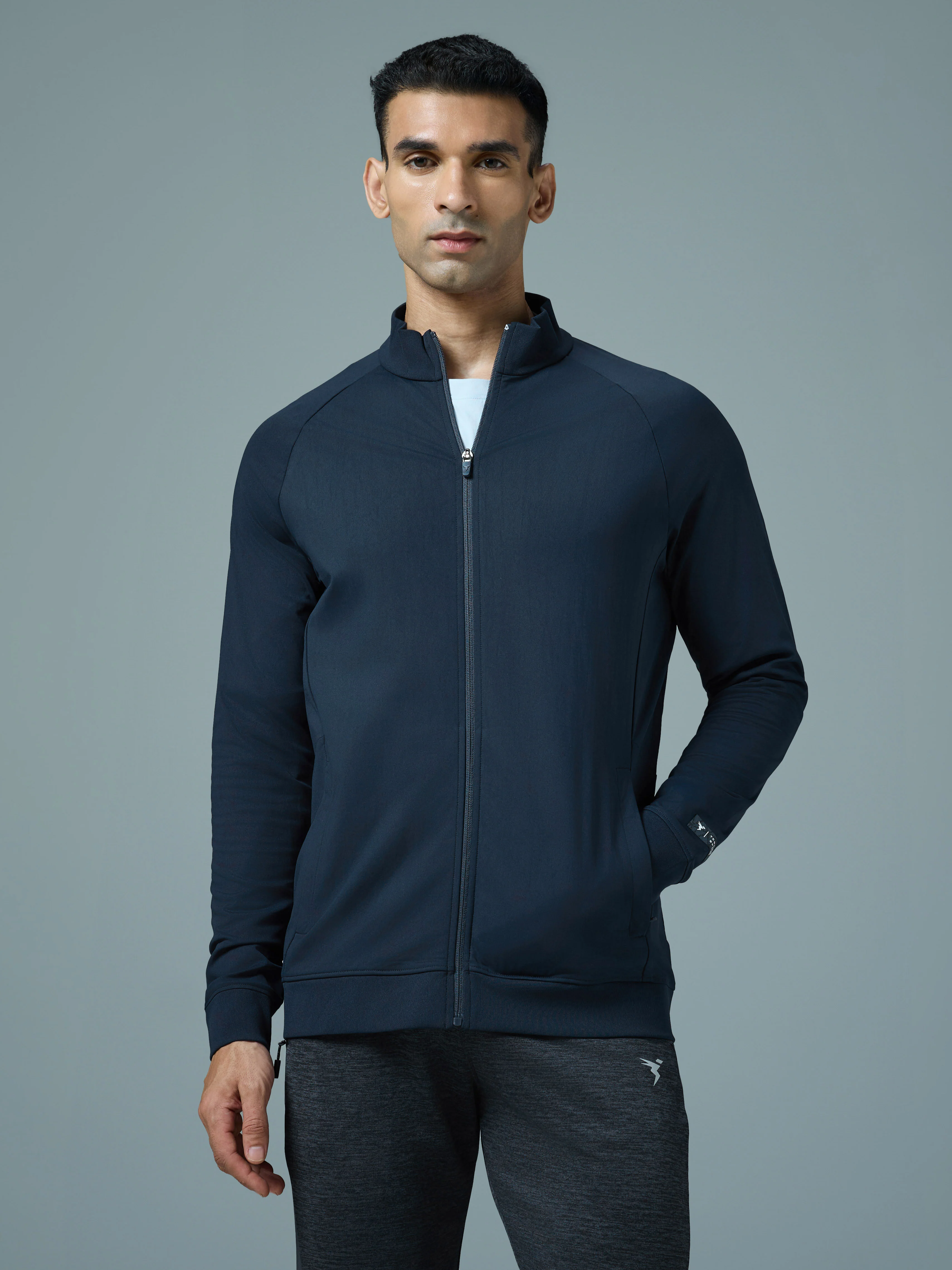 Men Solid Slim Fit Mock Neck Sports Jacket with DURACOOL+ - Image 2