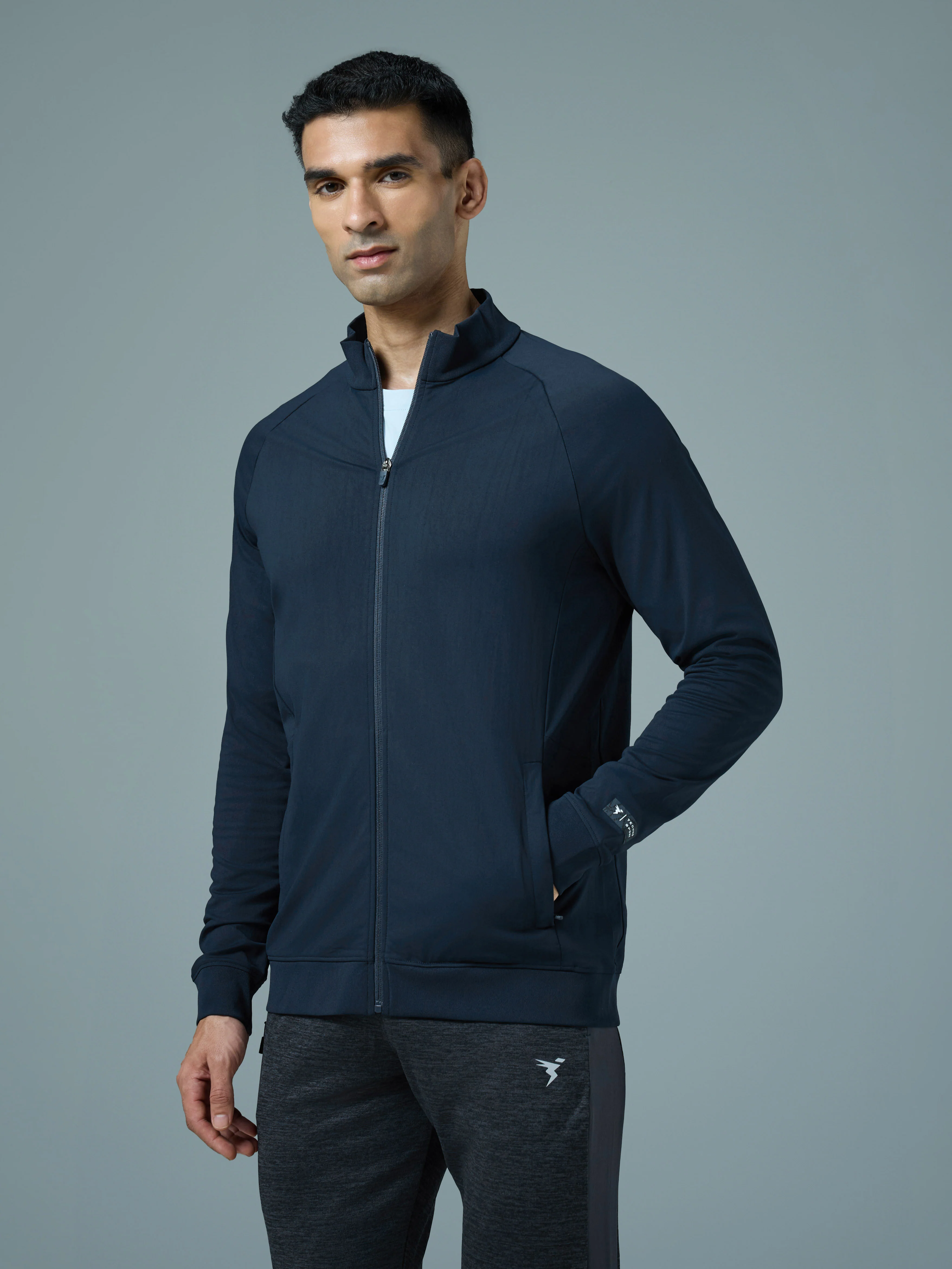 Men Solid Slim Fit Mock Neck Sports Jacket with DURACOOL+ - Image 4
