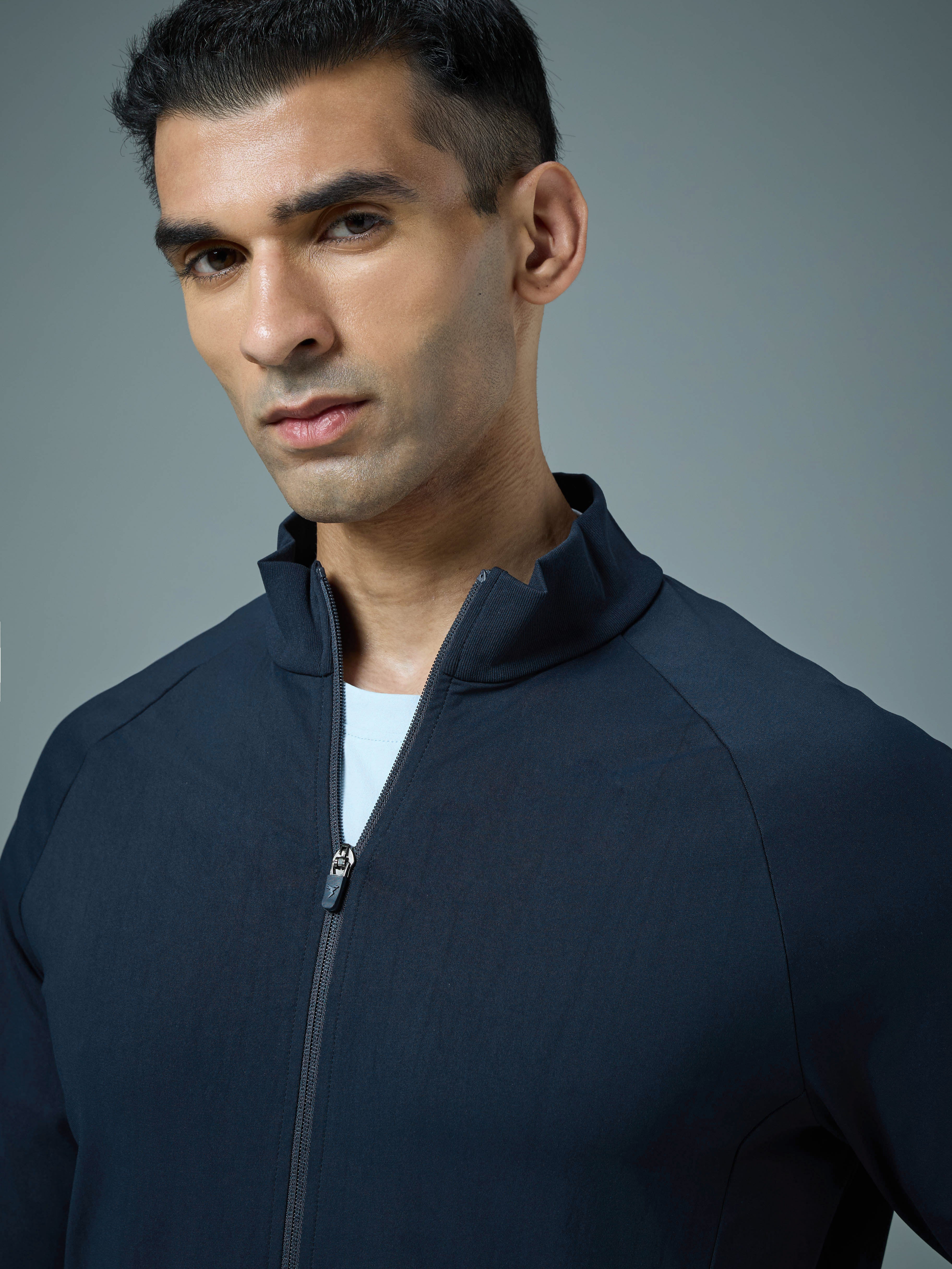 Men Solid Slim Fit Mock Neck Sports Jacket with DURACOOL+ - Image 6