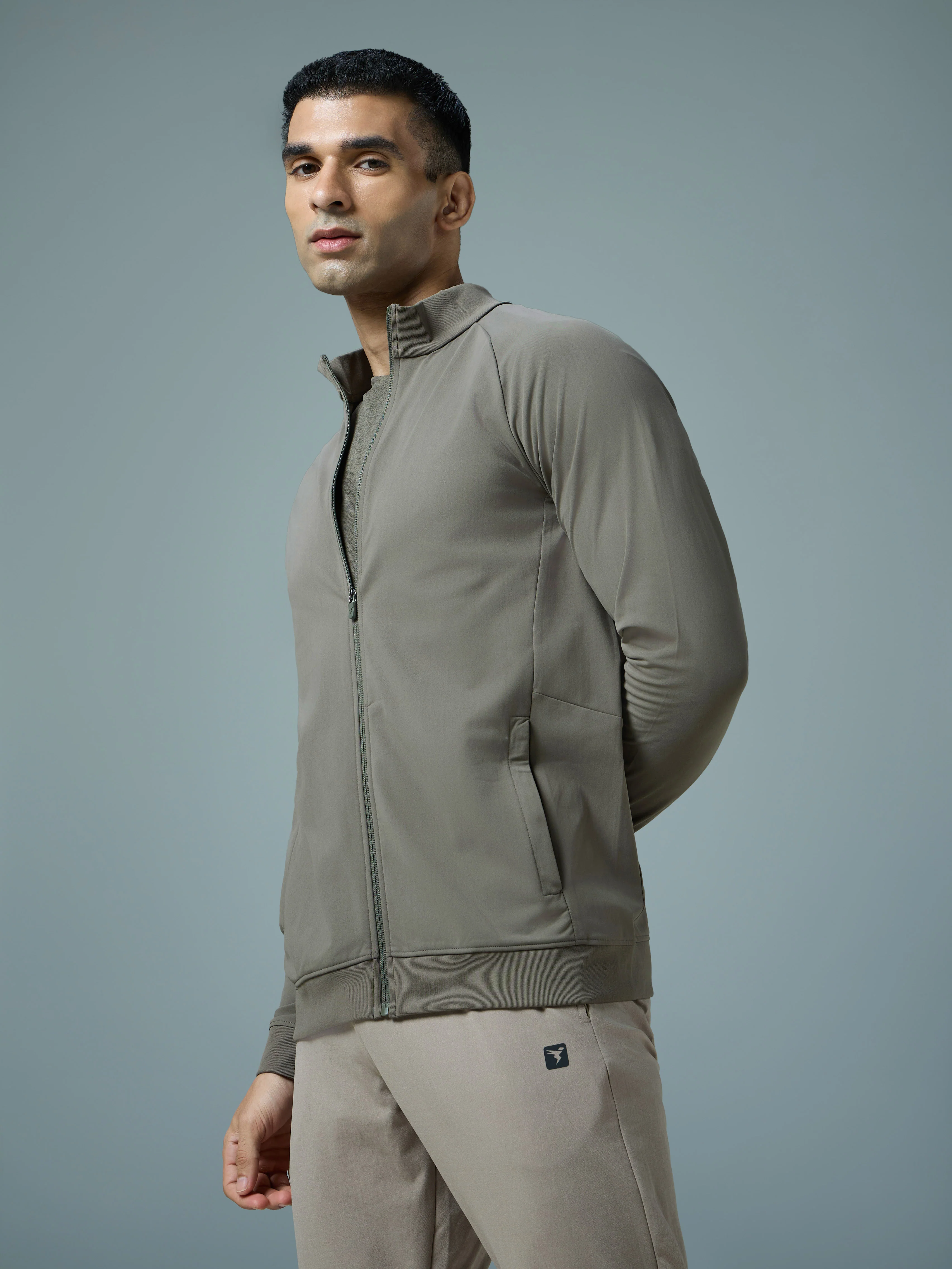 Men Solid Slim Fit Mock Neck Sports Jacket with DURACOOL+