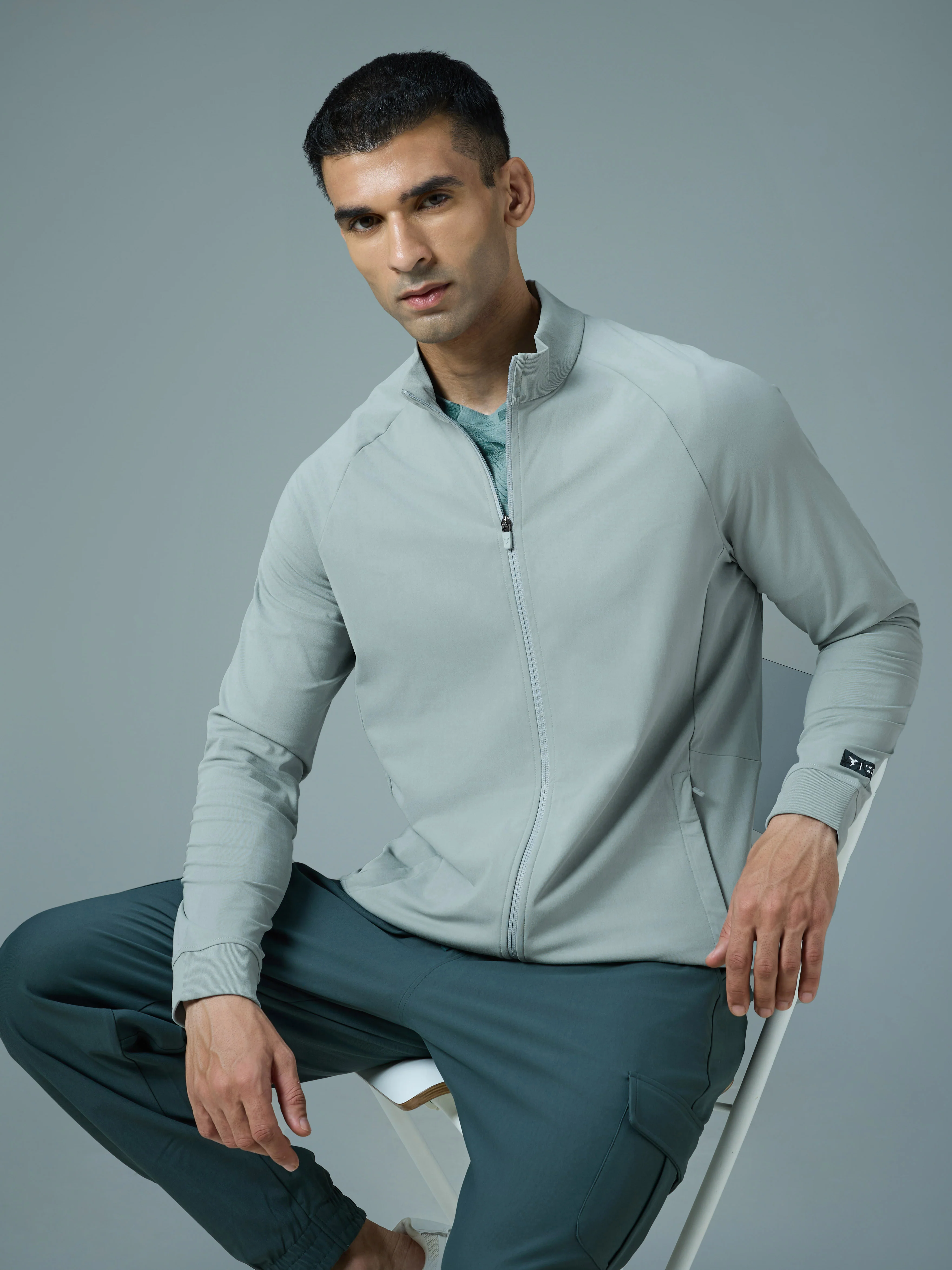 Men Solid Slim Fit Mock Neck Sports Jacket with DURACOOL+