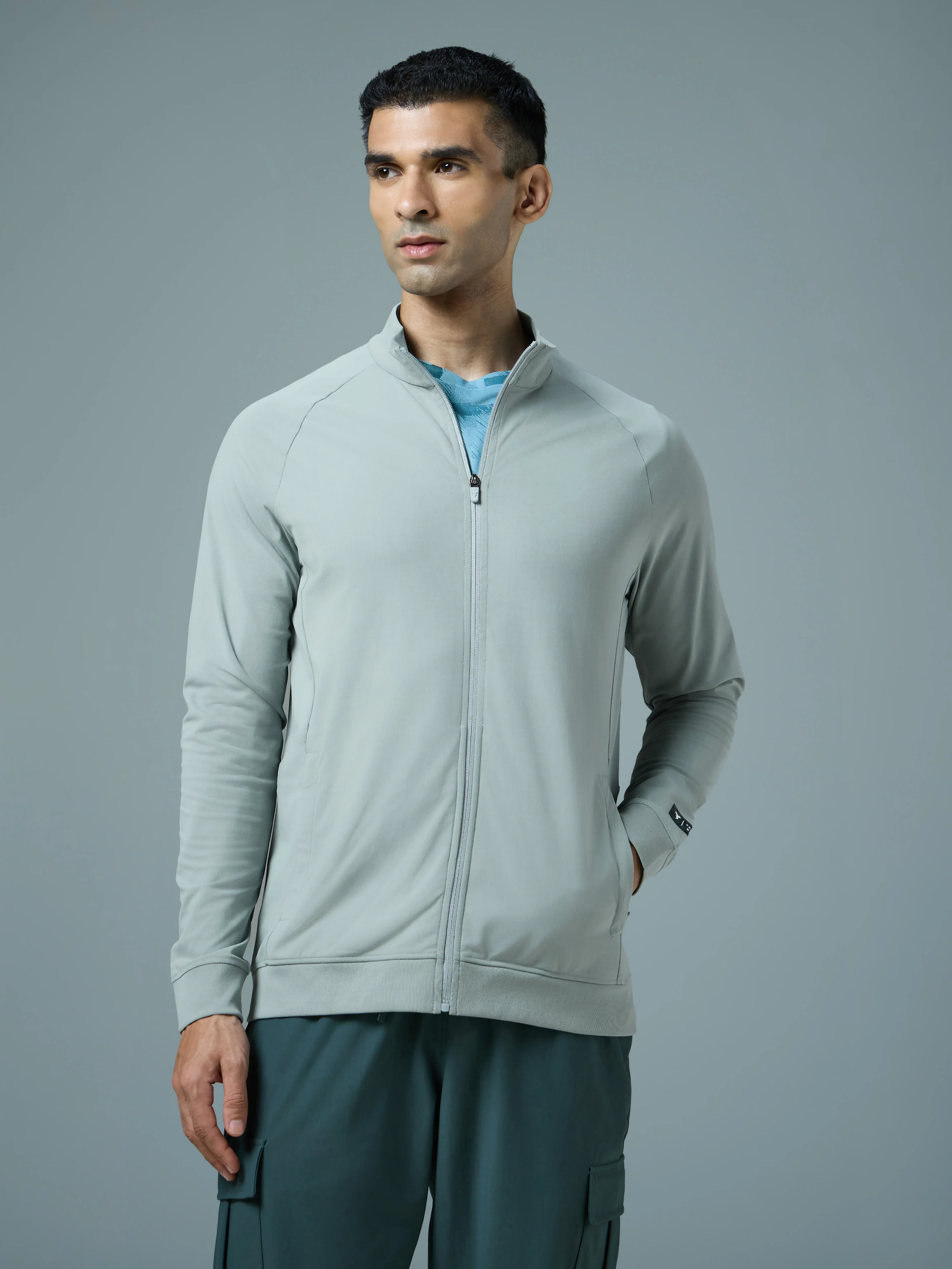 Men Solid Slim Fit Mock Neck Sports Jacket with DURACOOL+ - Image 2