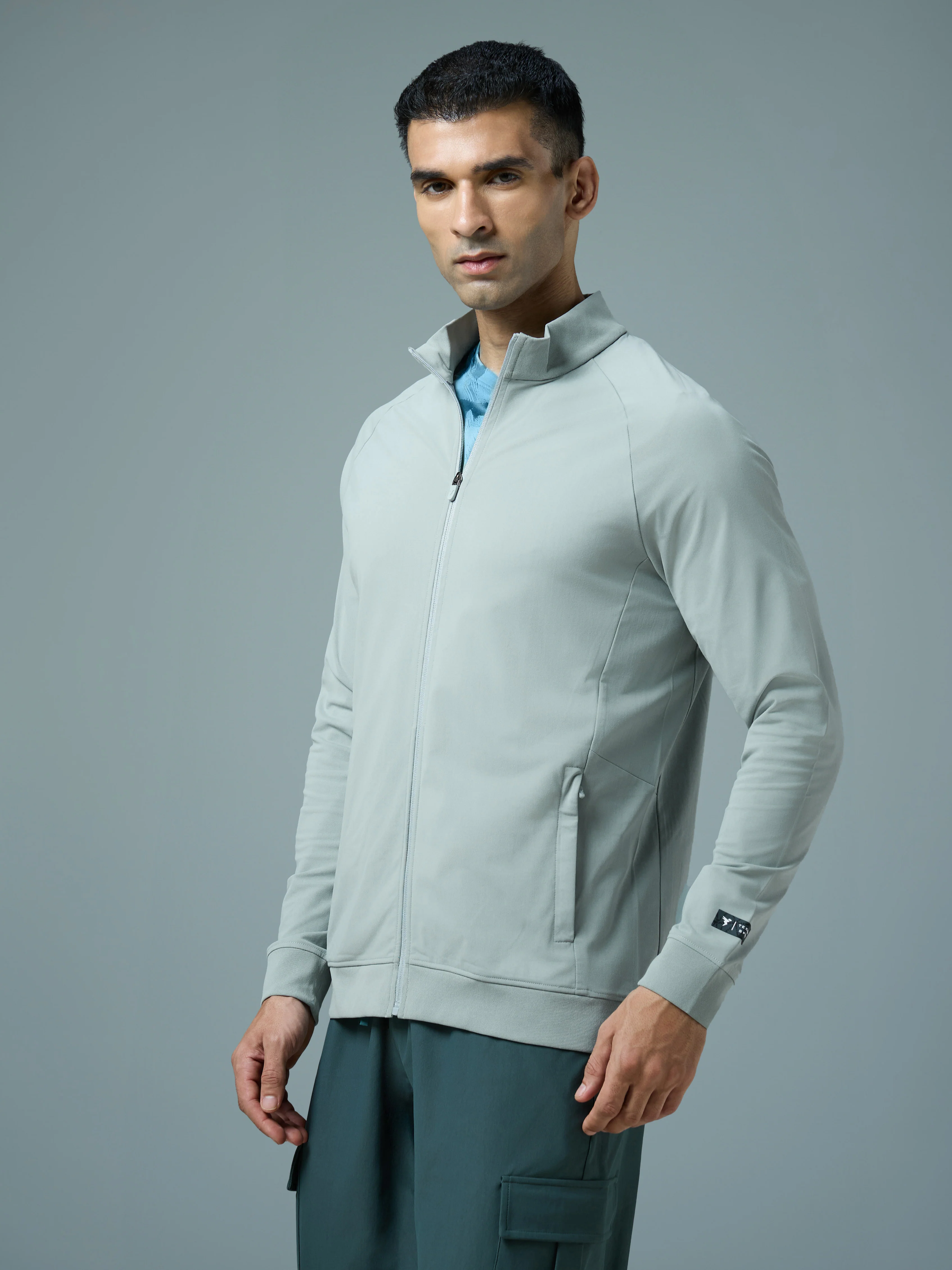 Men Solid Slim Fit Mock Neck Sports Jacket with DURACOOL+ - Image 4