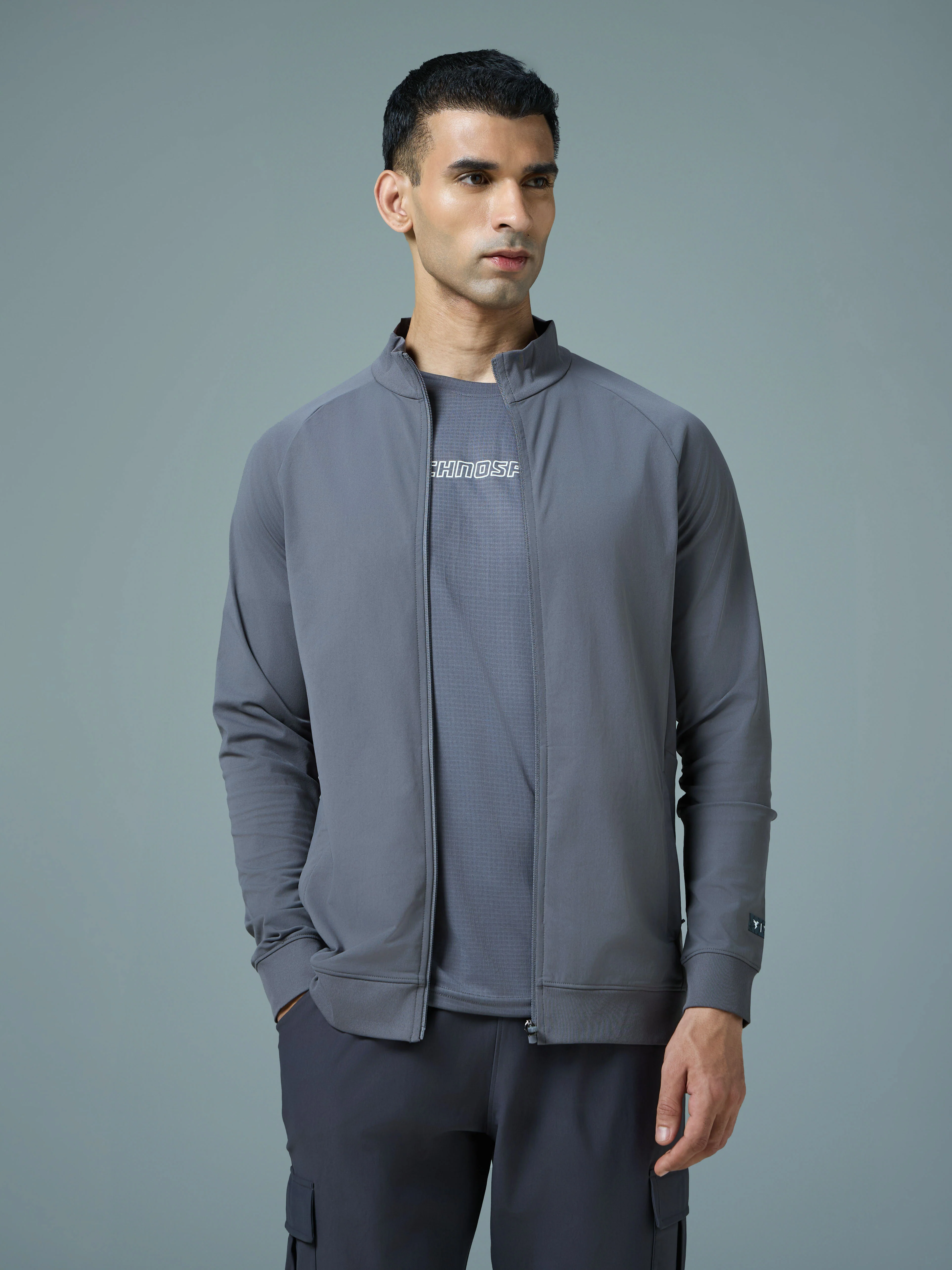 Men Solid Slim Fit Mock Neck Sports Jacket with DURACOOL+