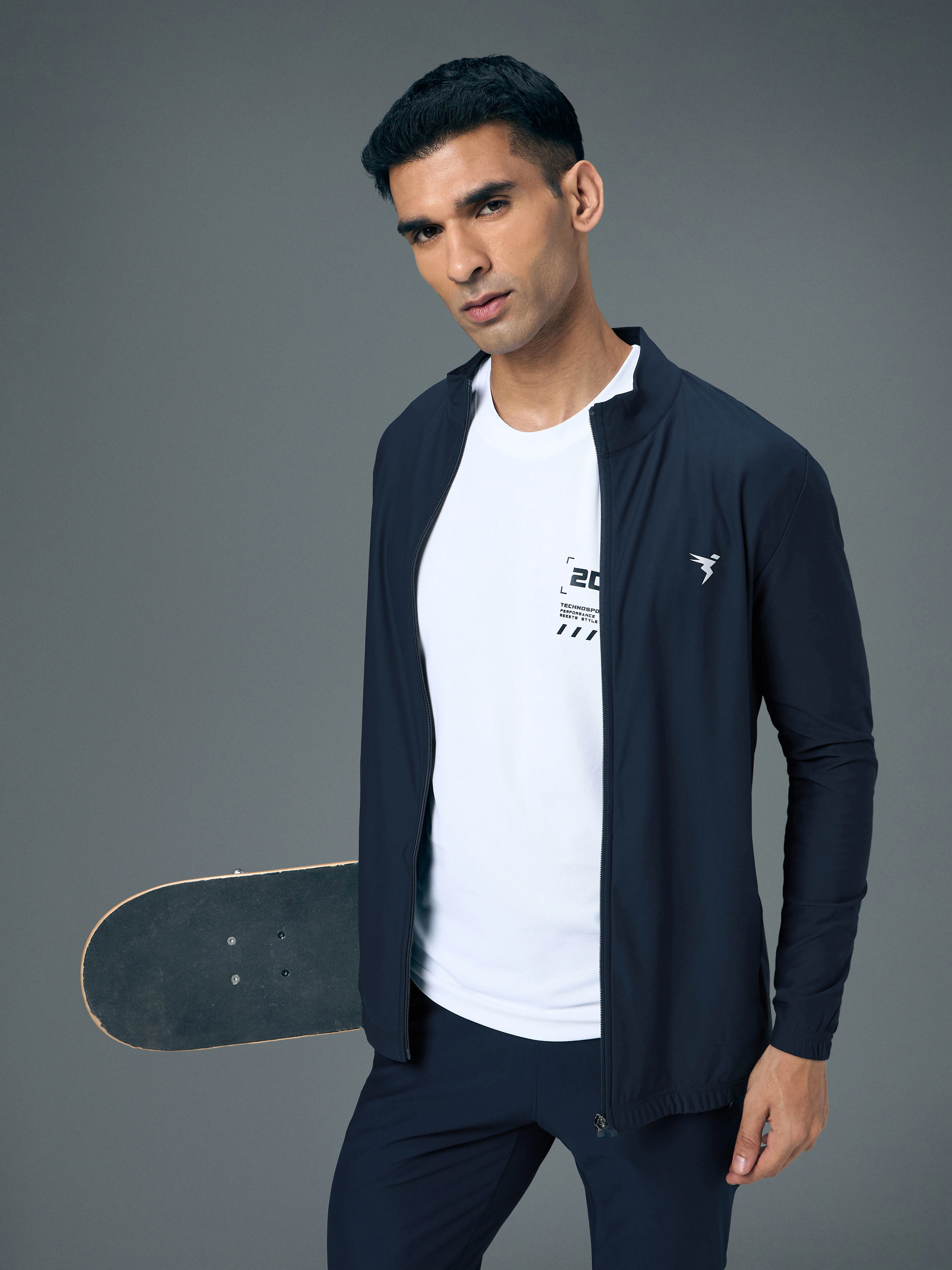Men Solid Slim Fit Mock Neck Sports Jacket with DURACOOL+