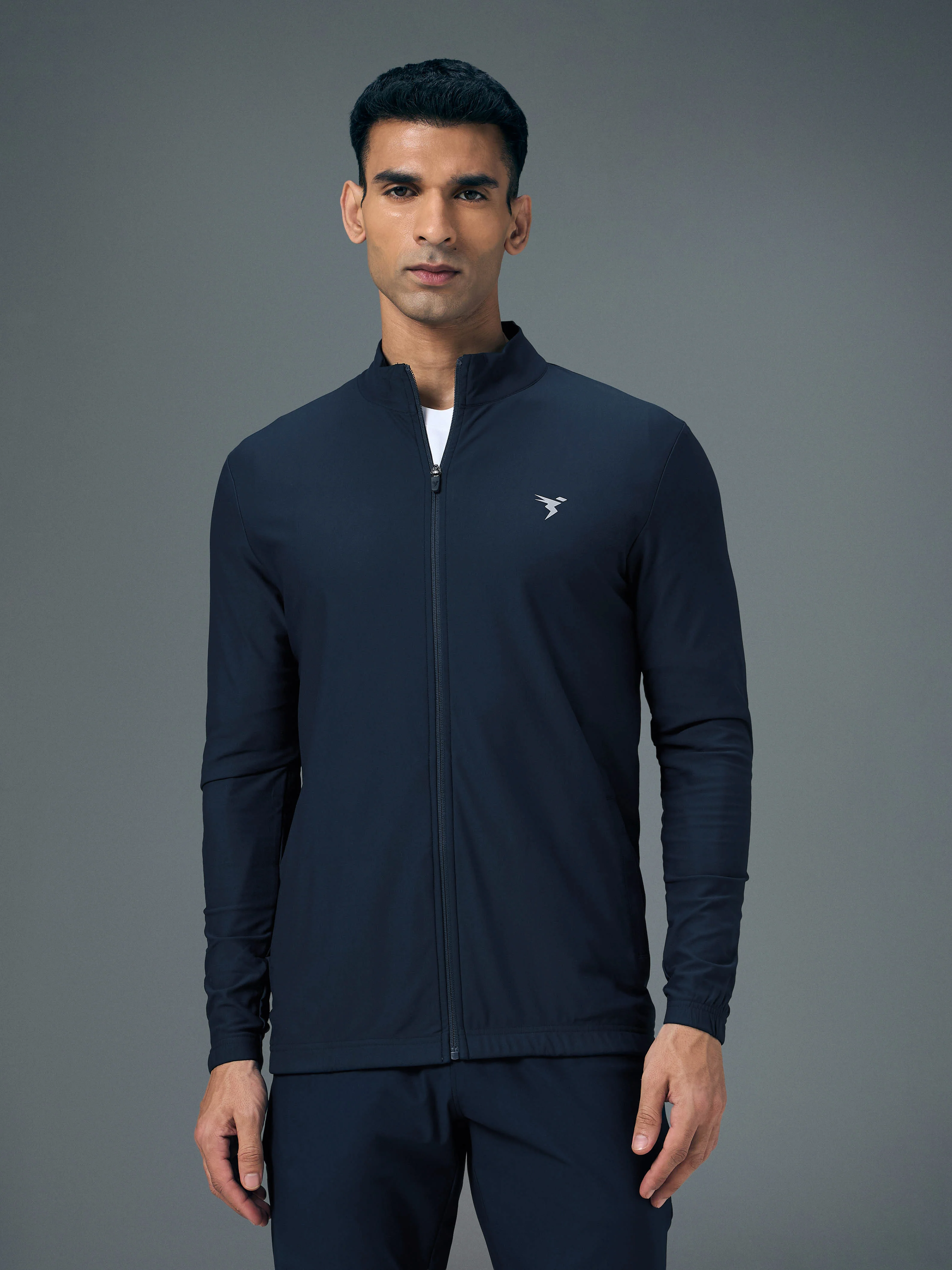 Men Solid Slim Fit Mock Neck Sports Jacket with DURACOOL+ - Image 2