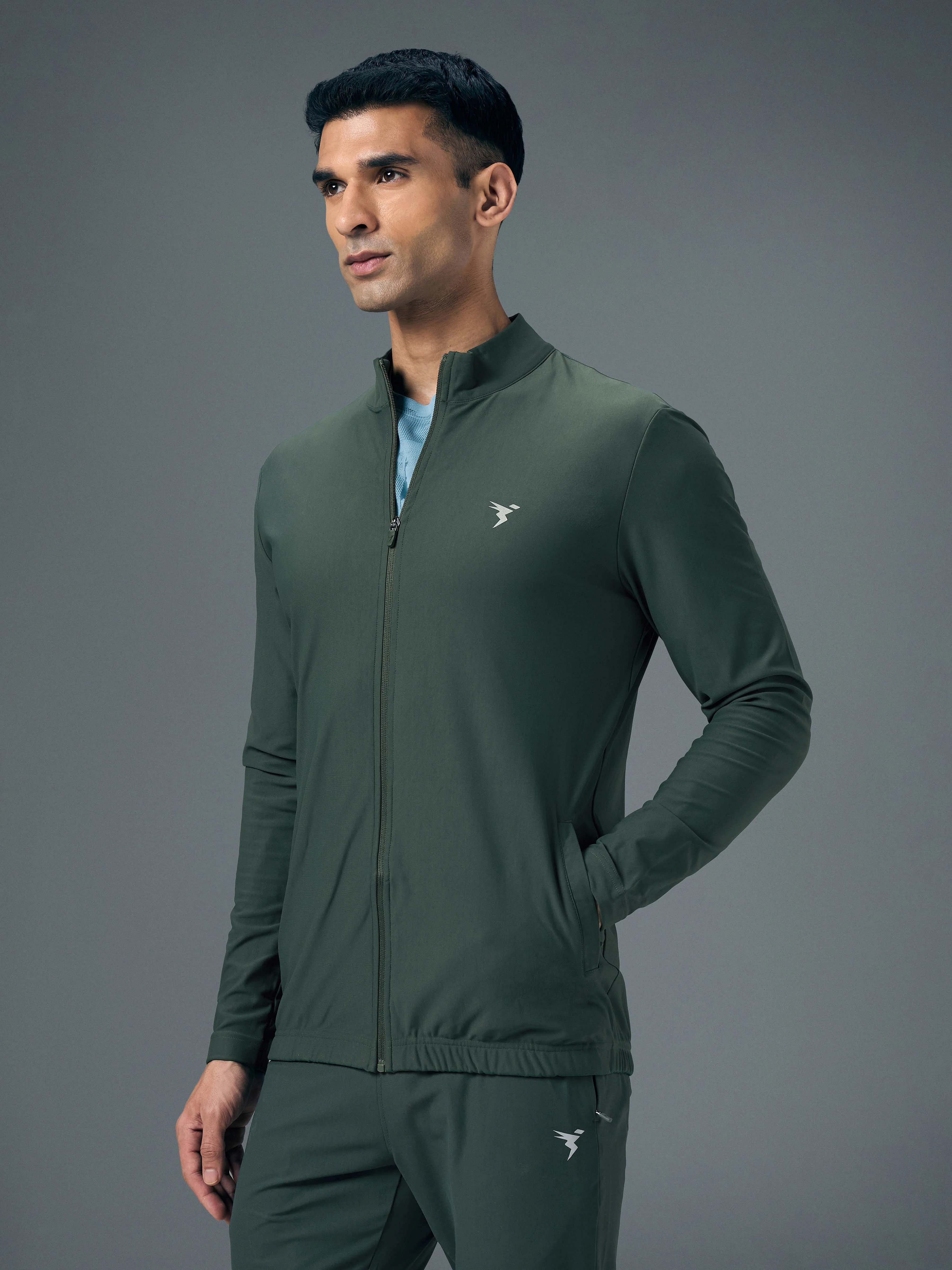 Men Solid Slim Fit Mock Neck Sports Jacket with DURACOOL+ - Image 3