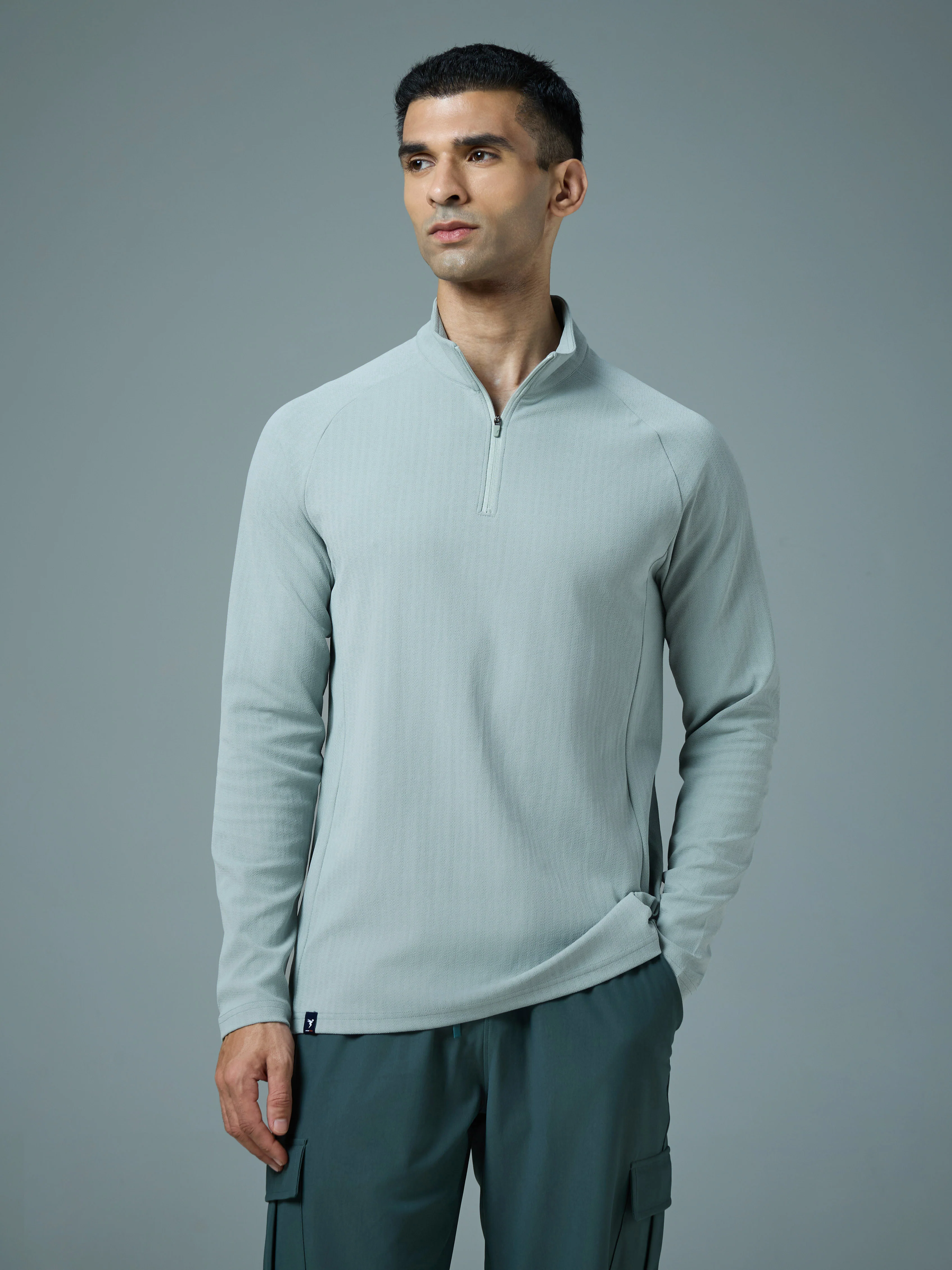 Men Solid Slim Fit Mock Neck Sports T-shirt with ELASTO PLUS - Image 2