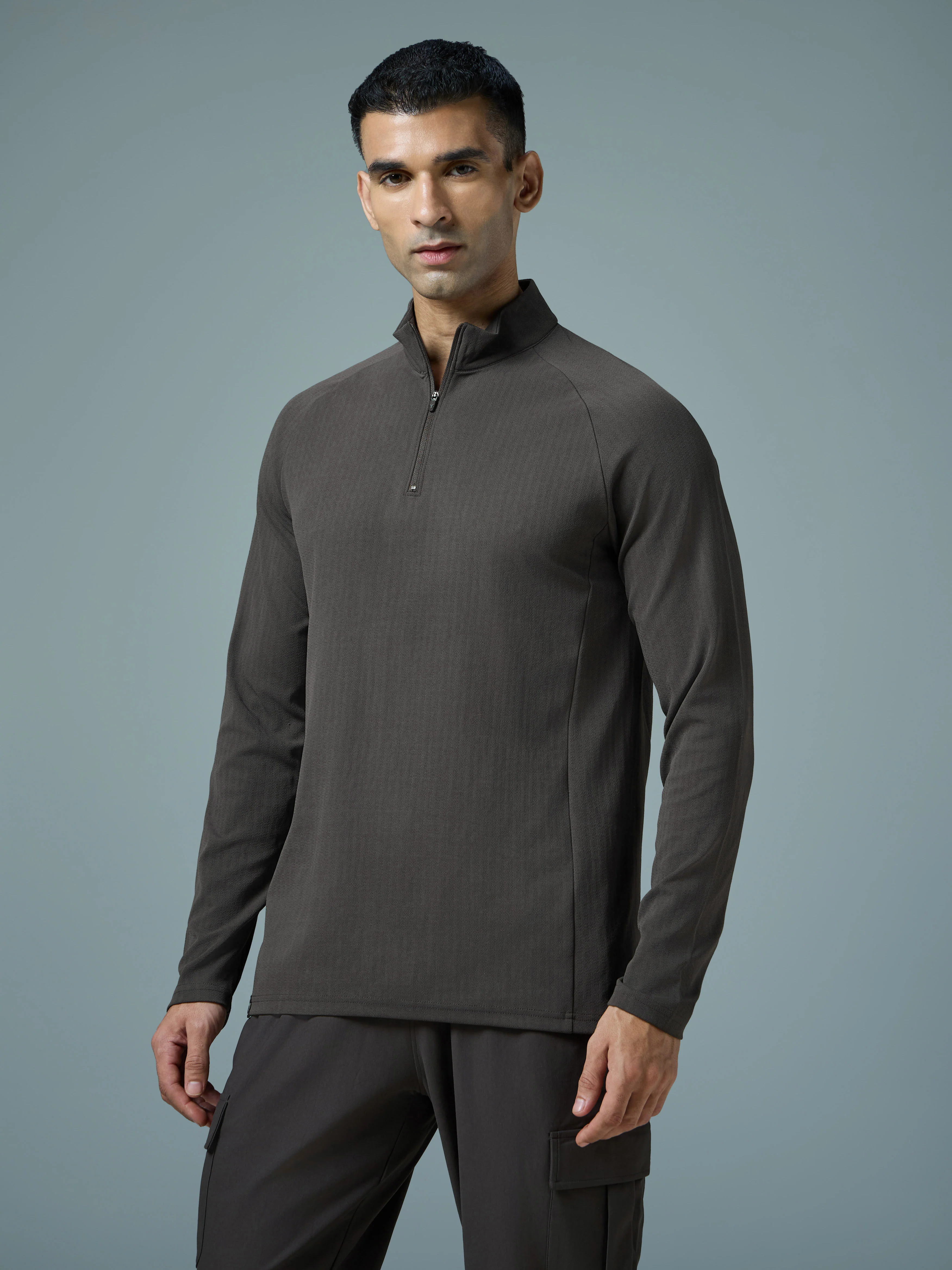 Men Solid Slim Fit Mock Neck Sports T-shirt with ELASTO PLUS - Image 4