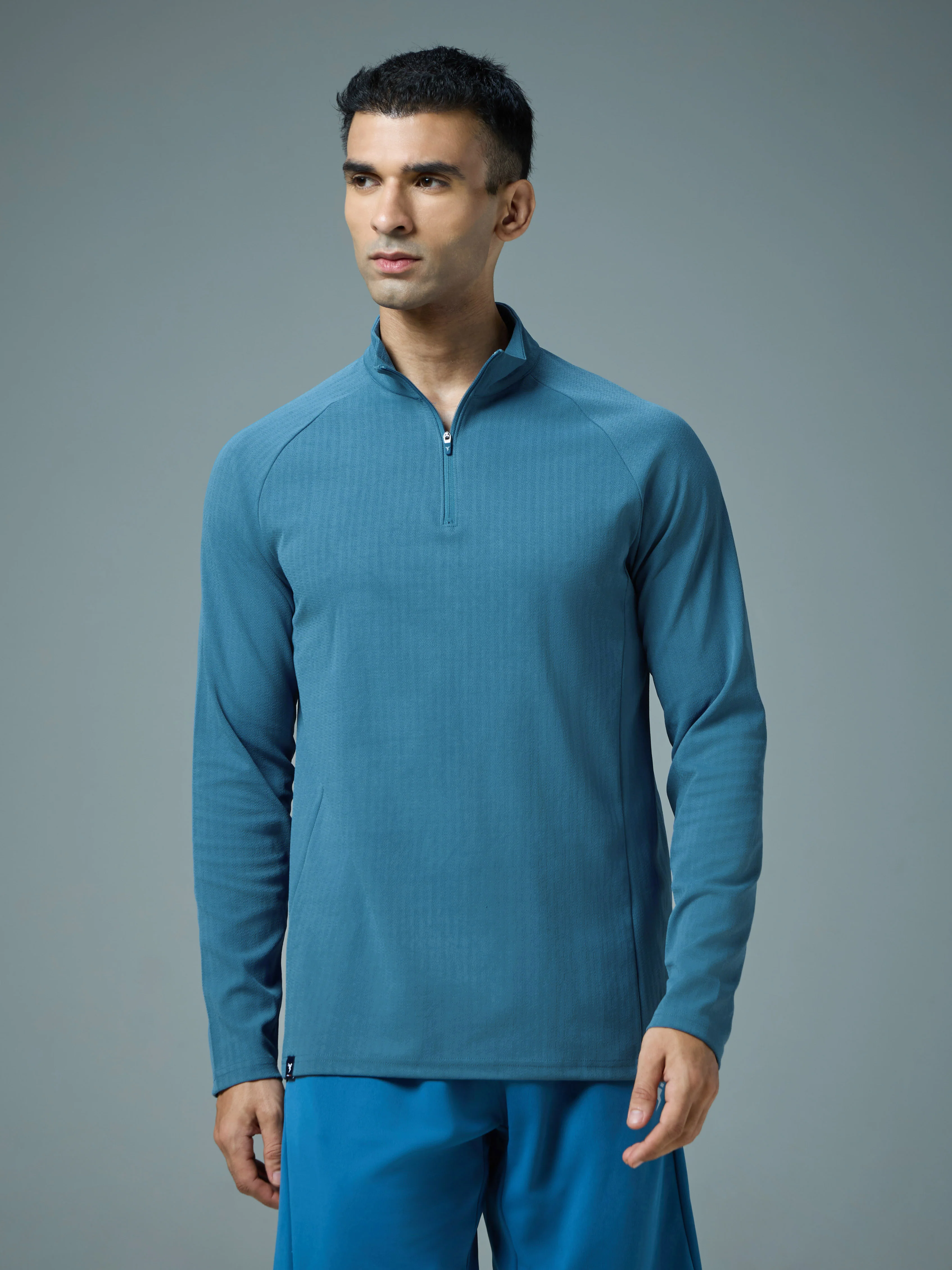 Men Solid Slim Fit Mock Neck Sports T-shirt with ELASTO PLUS - Image 2