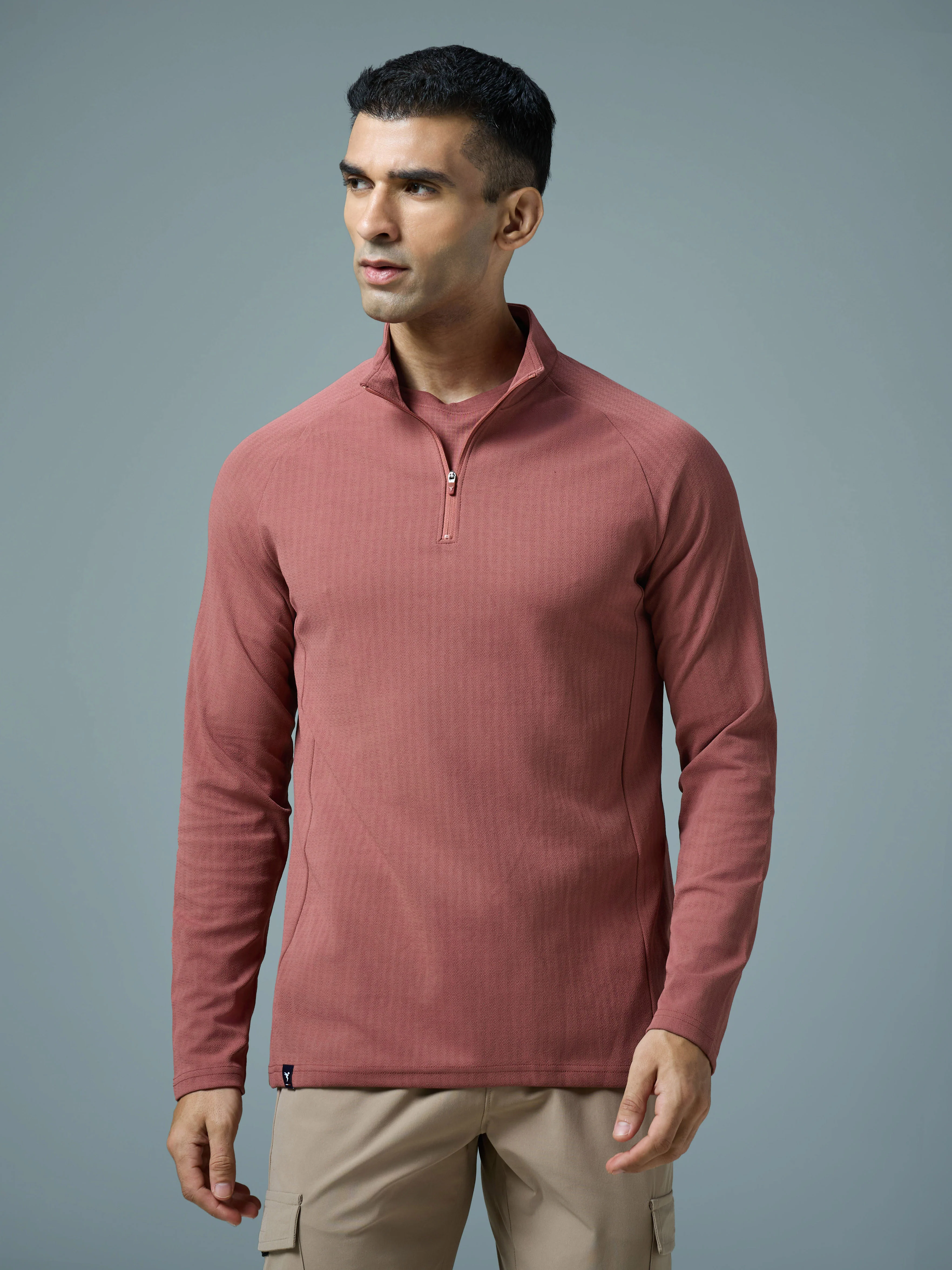 Men Solid Slim Fit Mock Neck Sports T-shirt with ELASTO PLUS - Image 2