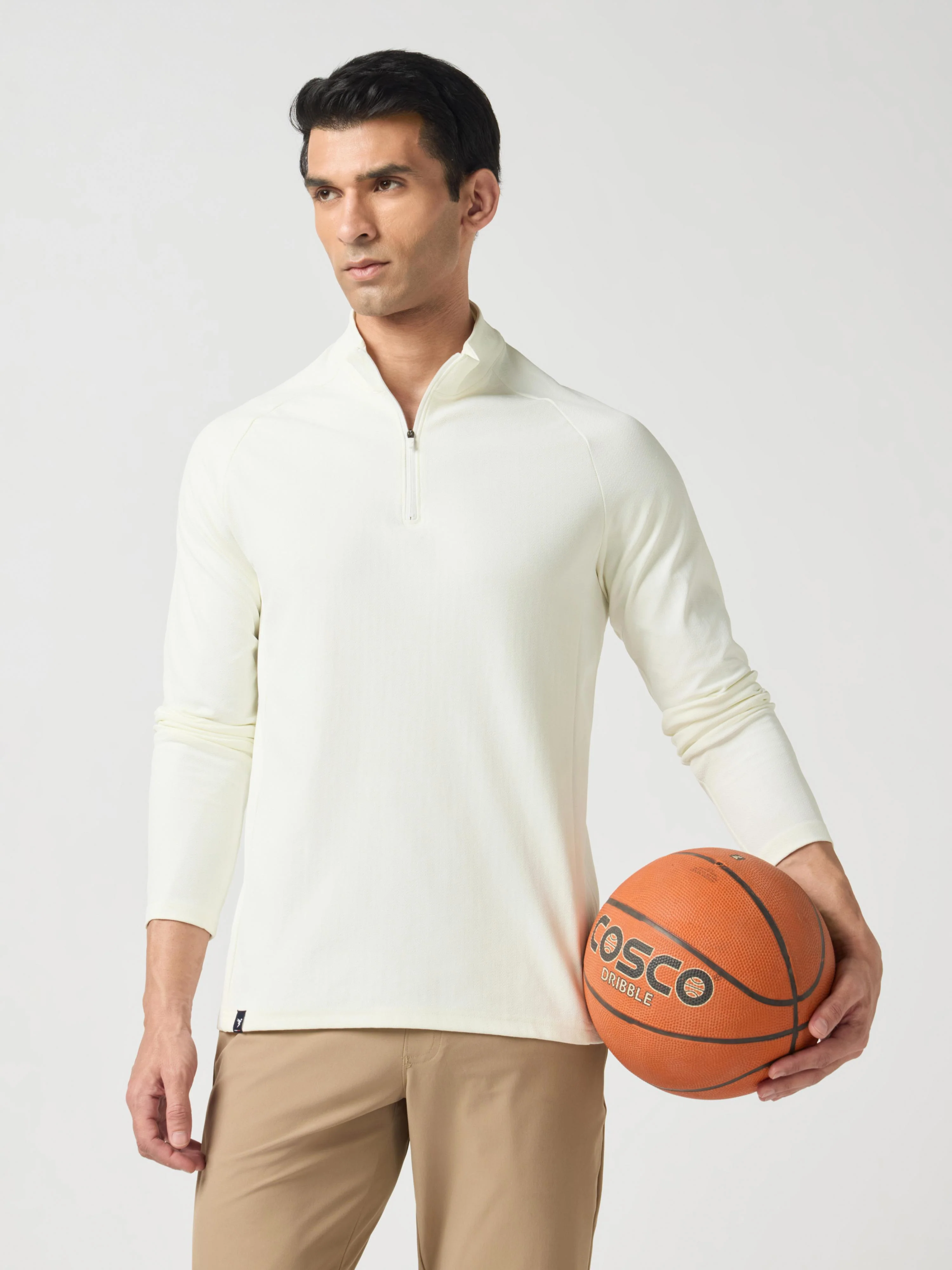Men Solid Slim Fit Mock Neck Sports T-shirt with ELASTO PLUS